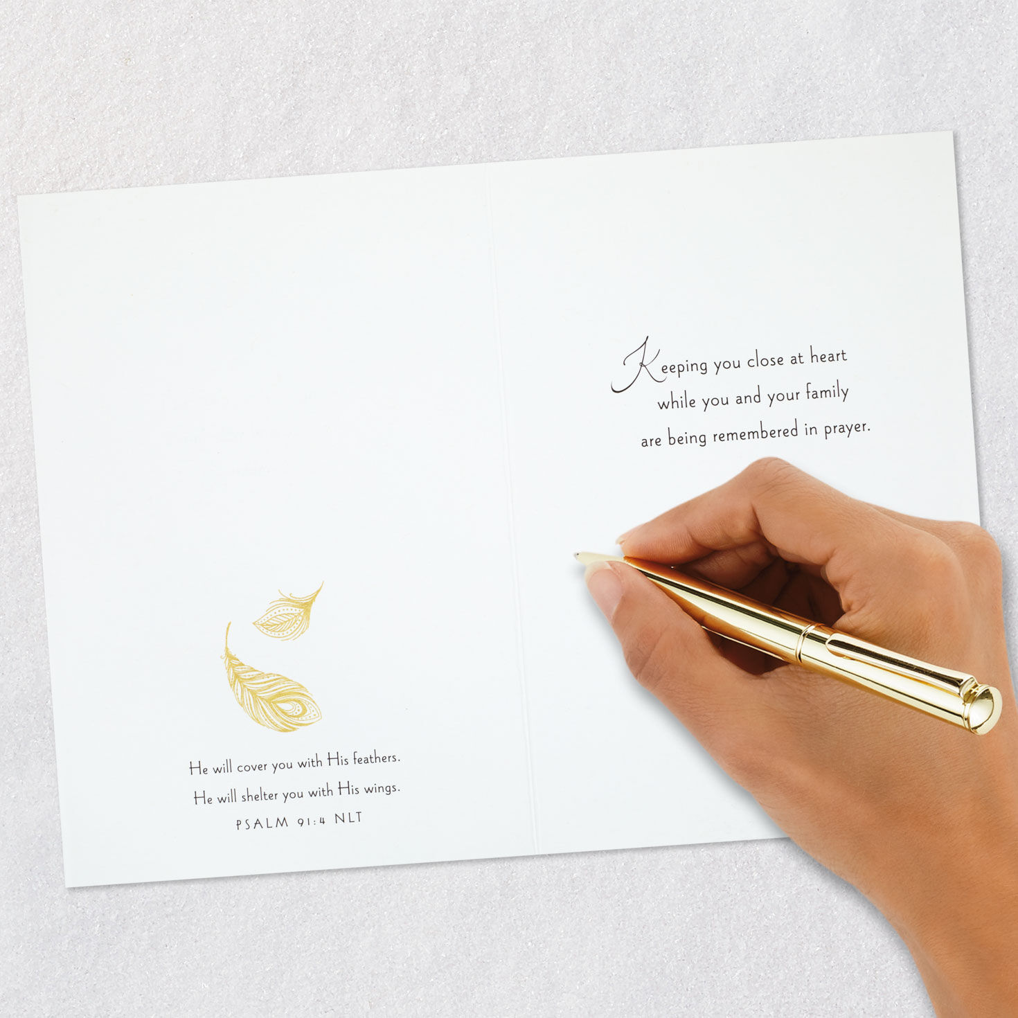 Gold Feathers in Frame Christian Sympathy Card signing card image number 7