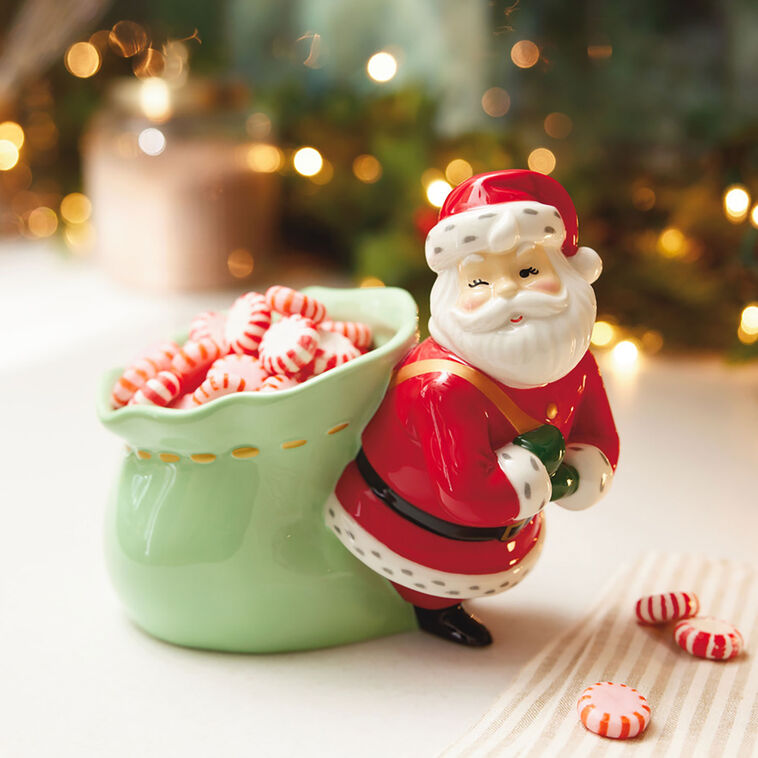 Santa With Toy Bag Candy Dish, 7" H