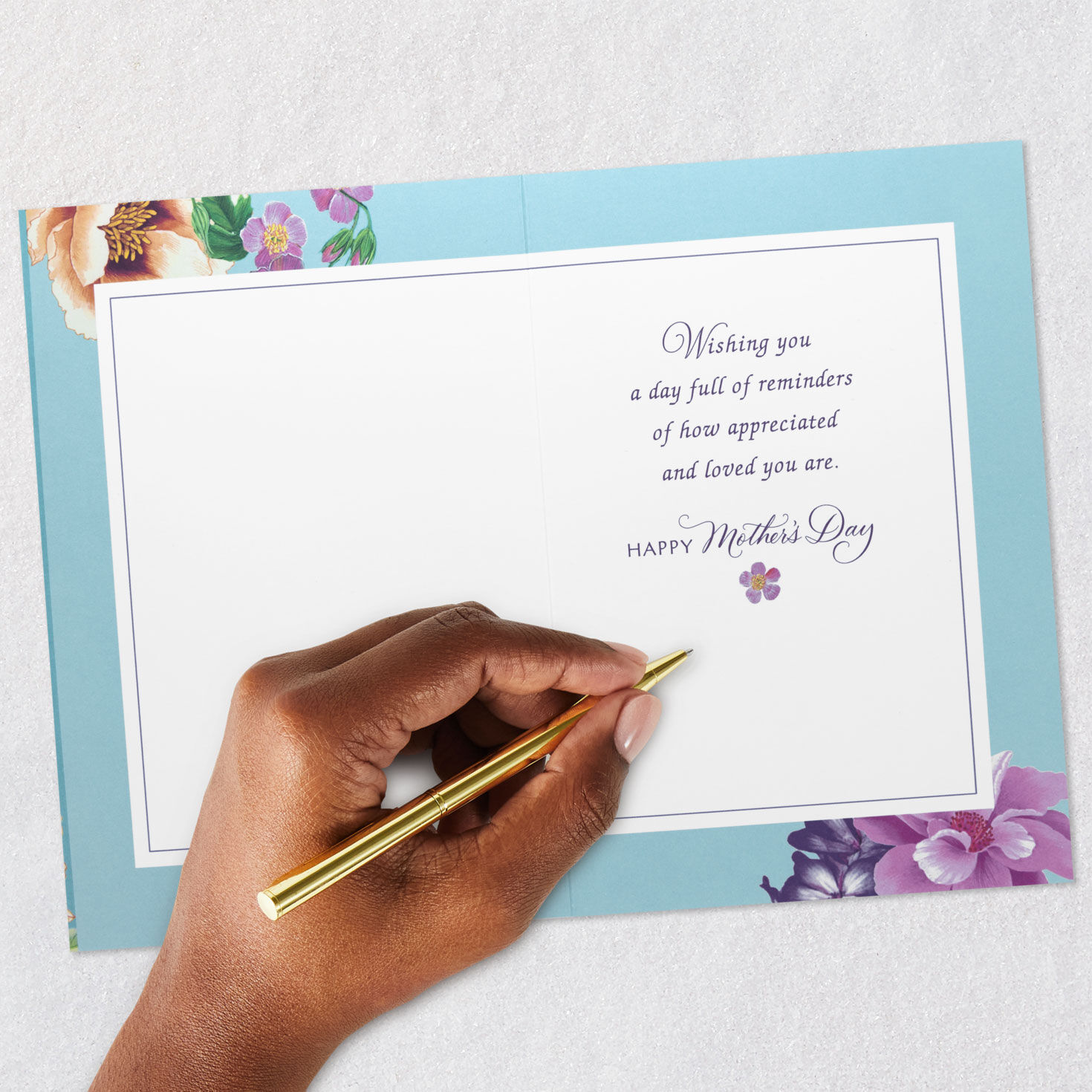 Tropical Flowers on Blue Mom Mother's Day Card signing card image number 6