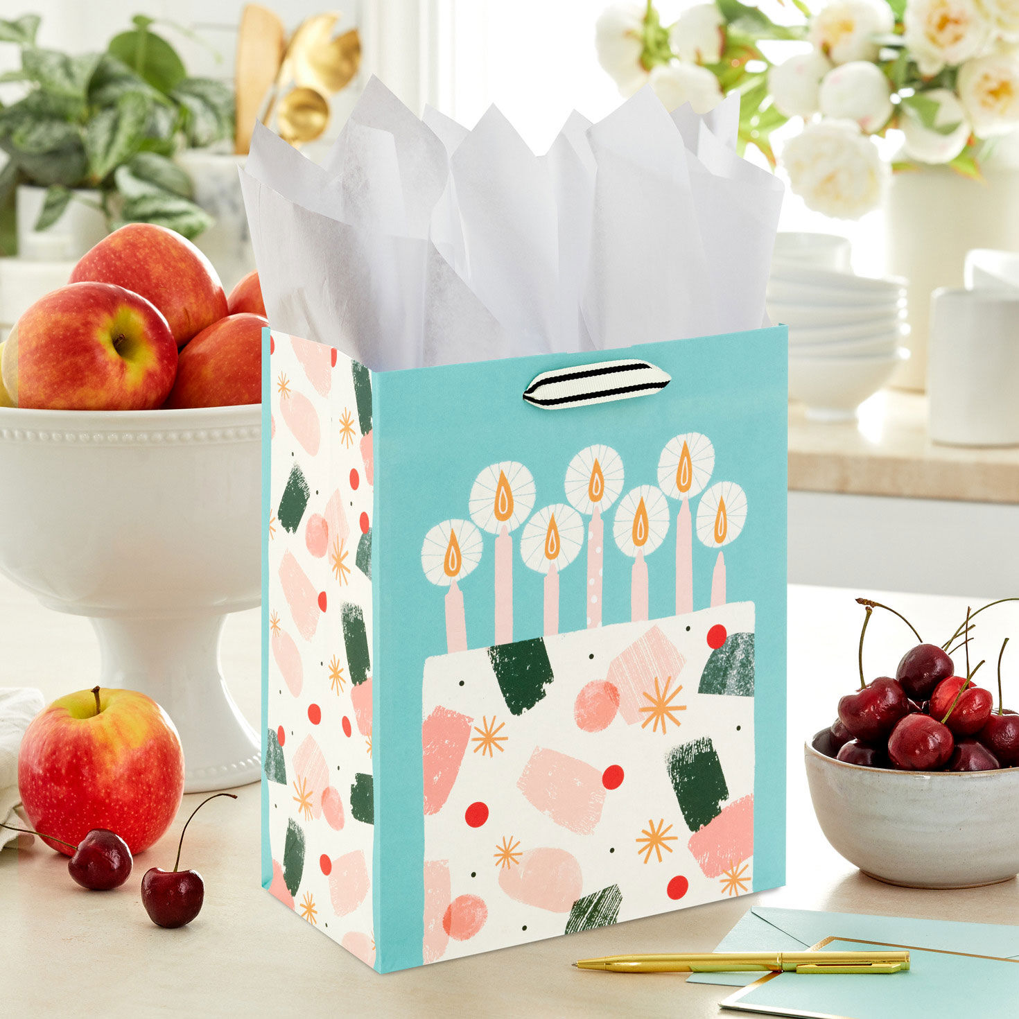 9.6" Modern Birthday Cake on Mint Green Medium Gift Bag for only USD 3.99 | Hallmark