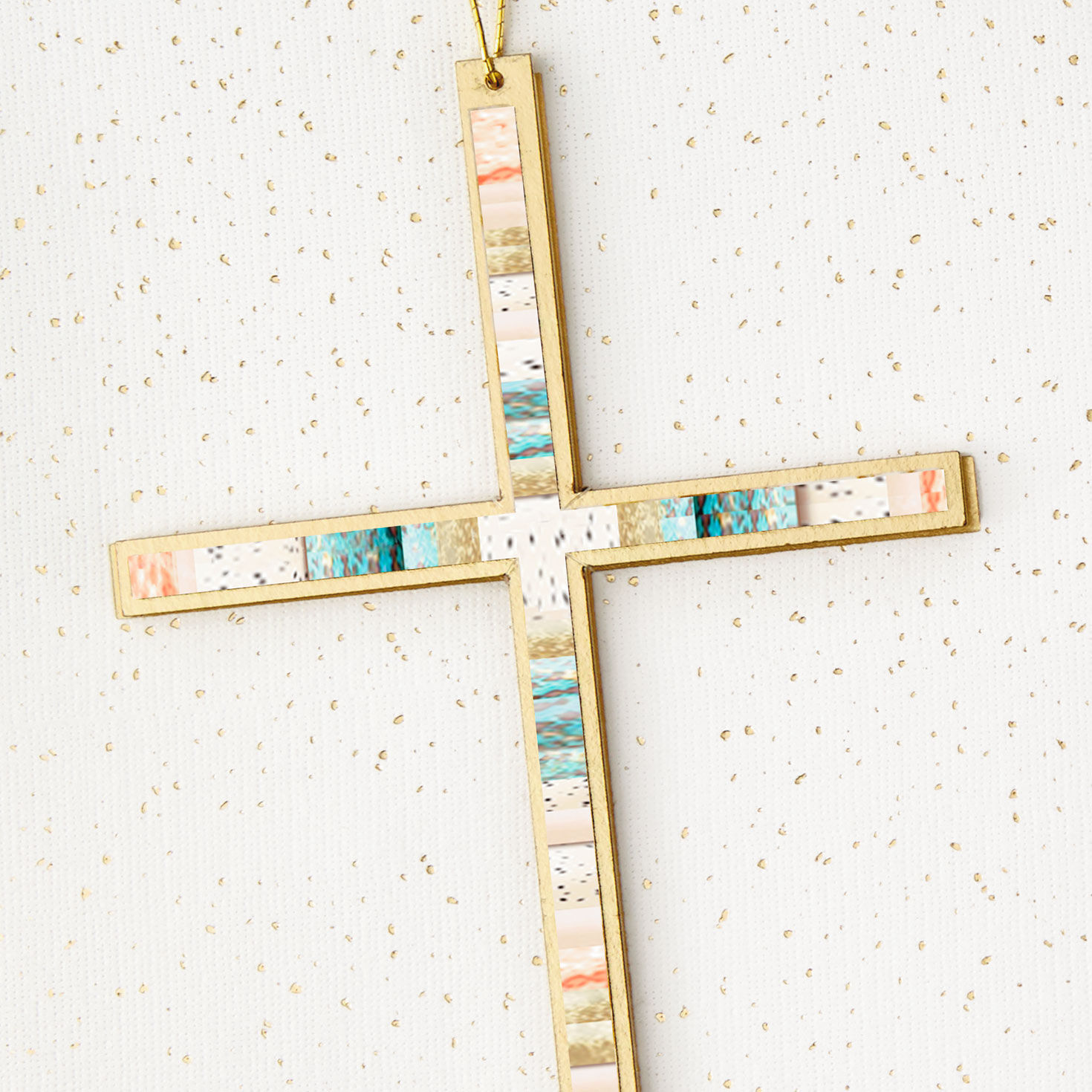 Gold and Teal Removable Cross Religious Blank Card Card Front Detail image number 4