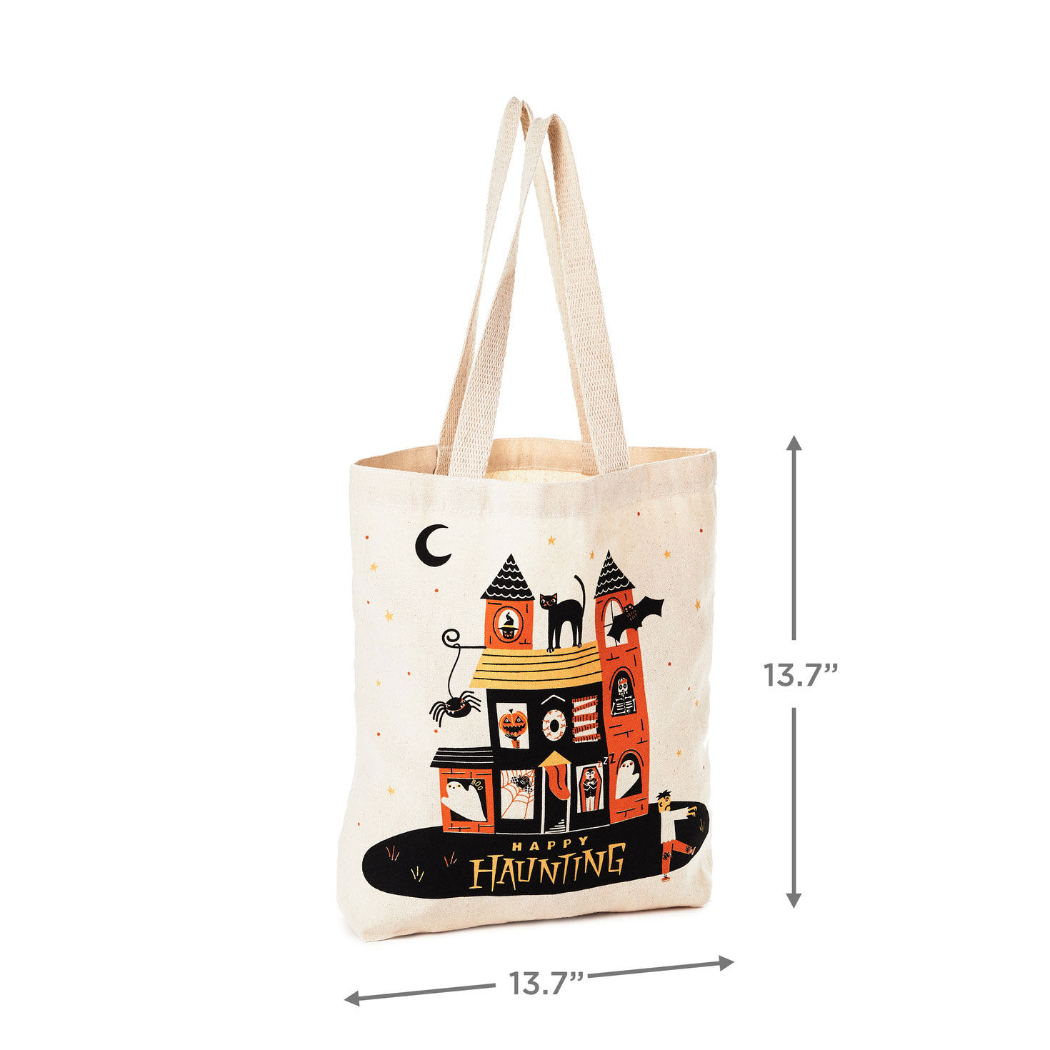 Happy Haunting Canvas Halloween Tote Bag measurement image number 3
