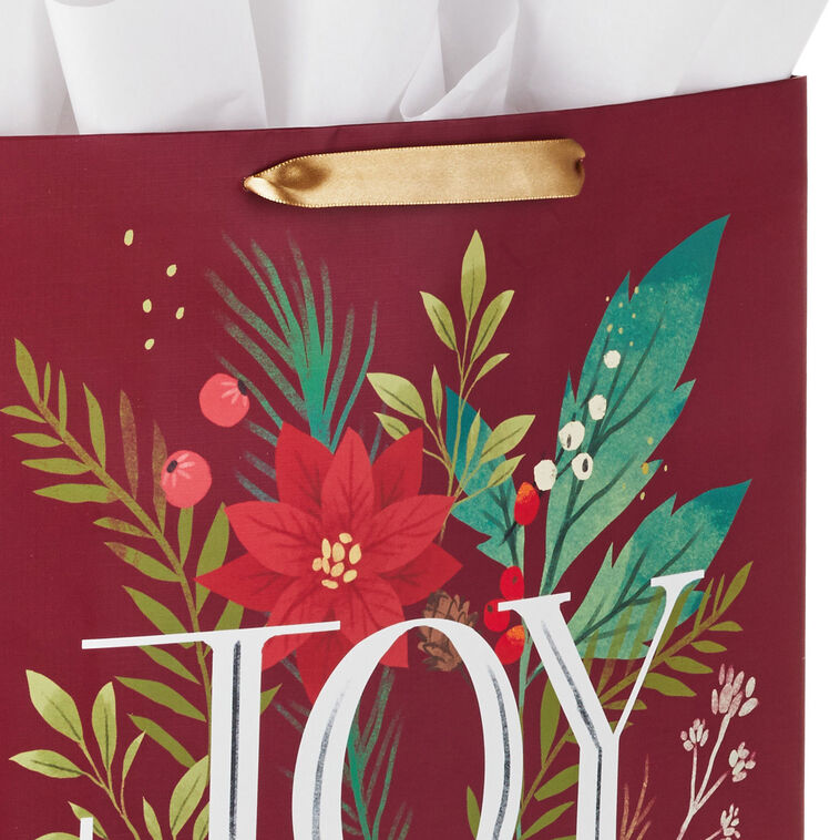 Joy and Poinsettia Extra-Large Holiday Gift Bag With Tissue Paper  image number 4