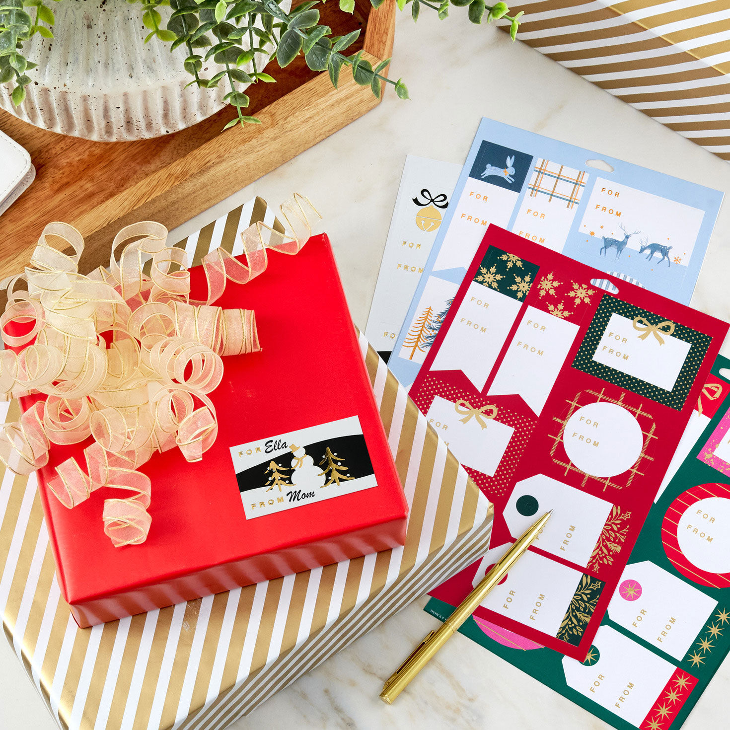 Red, Green, Pink, Gold Holiday Gift Tag Sticker Seals in use image number 2