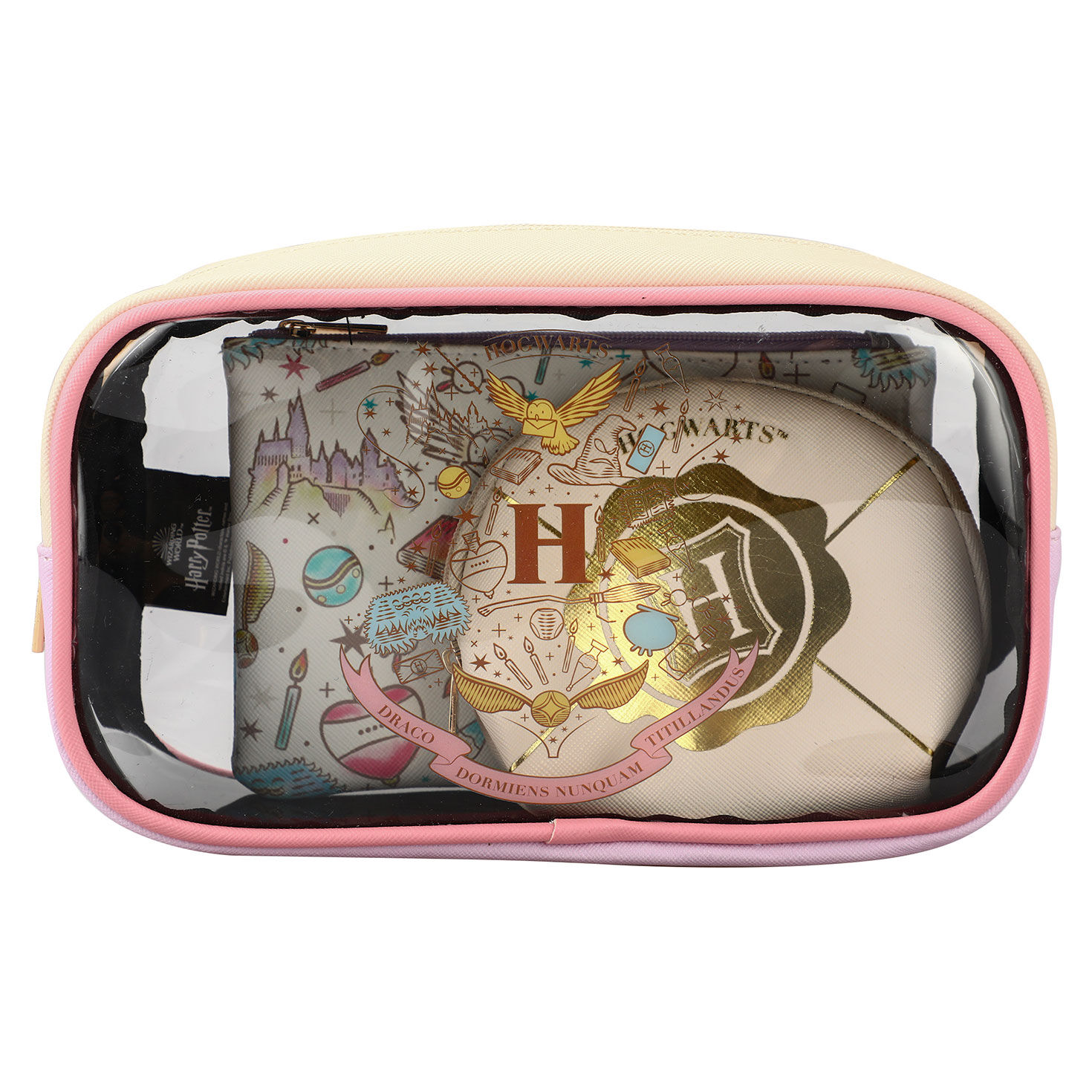 Hogwarts Clear Cosmetic Bag With 2 Zip Pouches with items inside image number 2