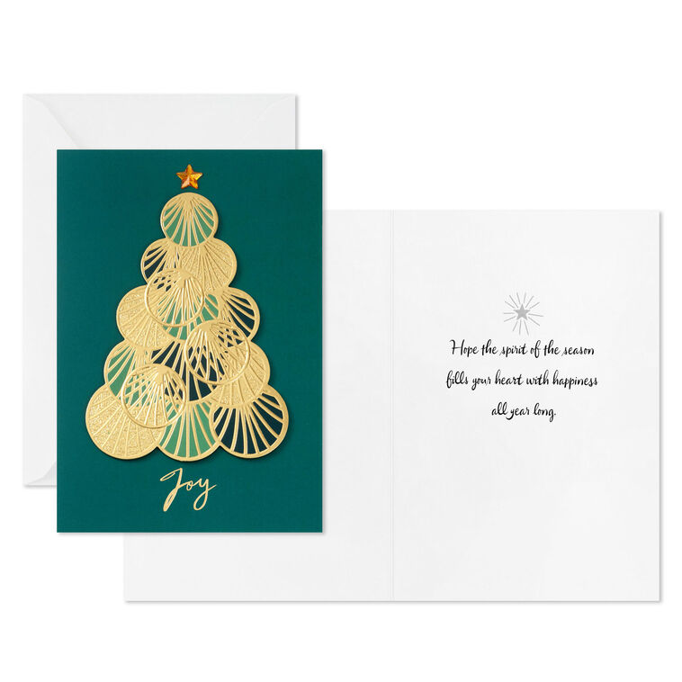 Elegant Green Tree Boxed Christmas Cards Pack front with sentiment image number 3