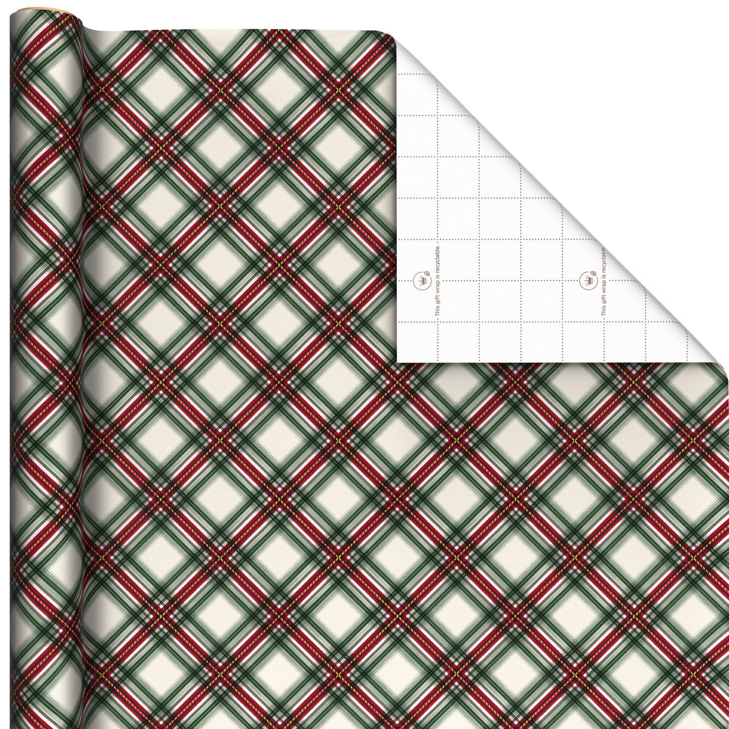 Festive Red and Green Plaid Christmas Wrapping Paper Roll, 35 sq. ft.