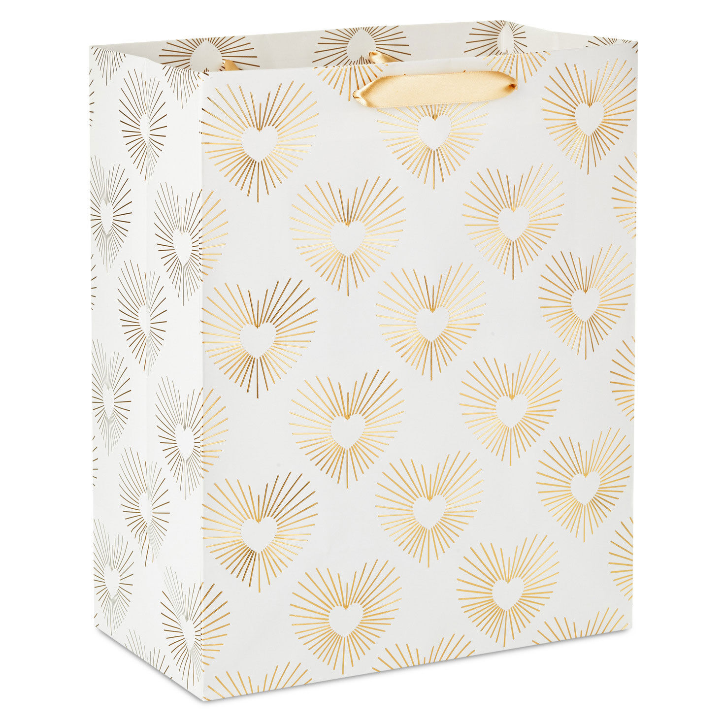 13 Gold Hearts on White Large Gift Bag
