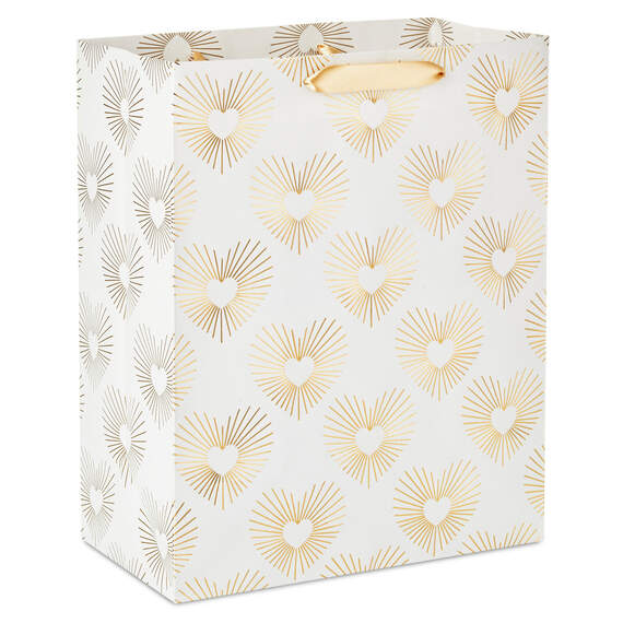 13" Gold Hearts on White Large Gift Bag
