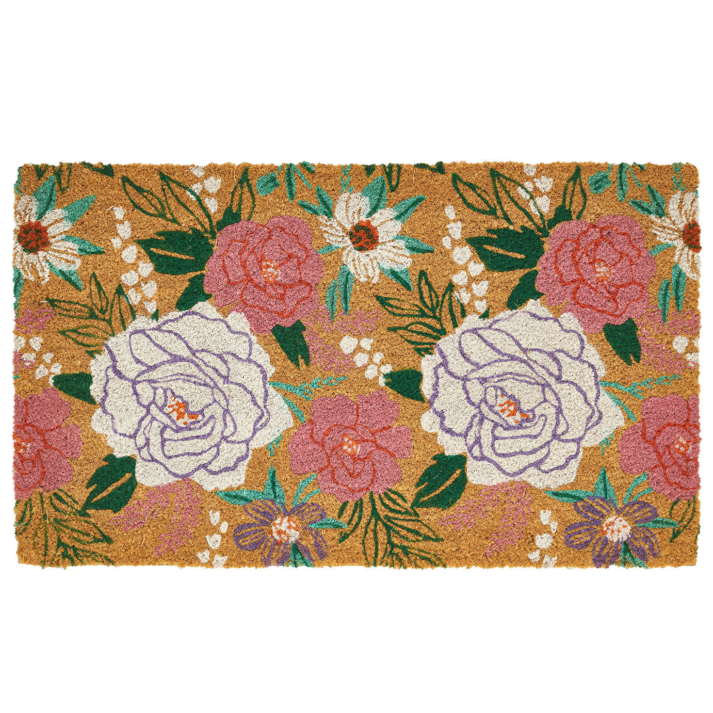 Colorful Flowers Outdoor Coir Doormat, 18x30