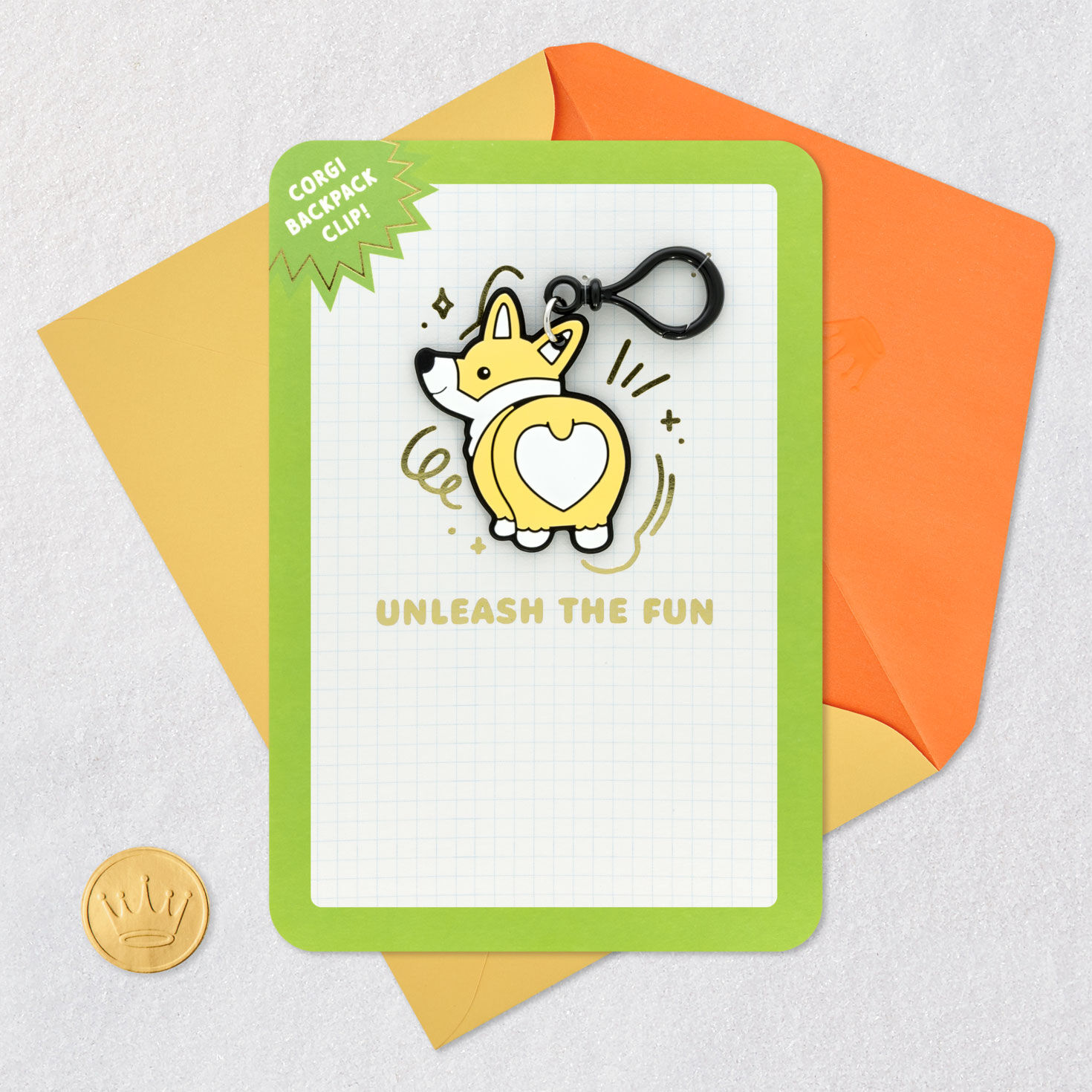 Kids Birthday Card With Corgi Dog Backpack Clip Card Front with Envelope and Gold Seal image number 6