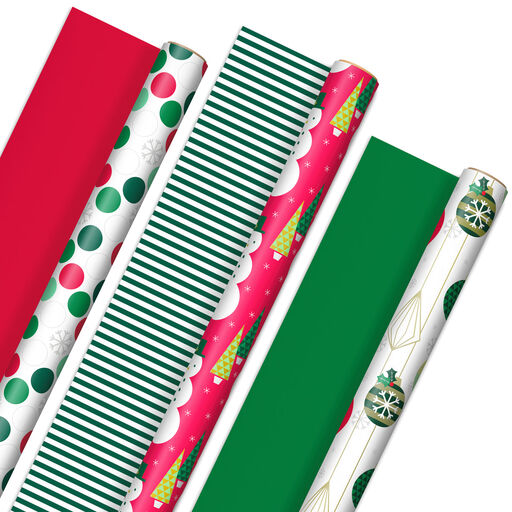 Mod Holiday 3-Pack Reversible Wrapping Paper Assortment, 120 sq. ft., 