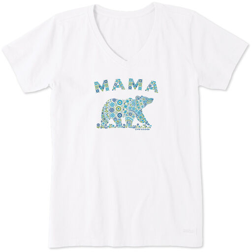 Life Is Good Primal Mama Bear Women's White V-Neck T-Shirt, Small, 