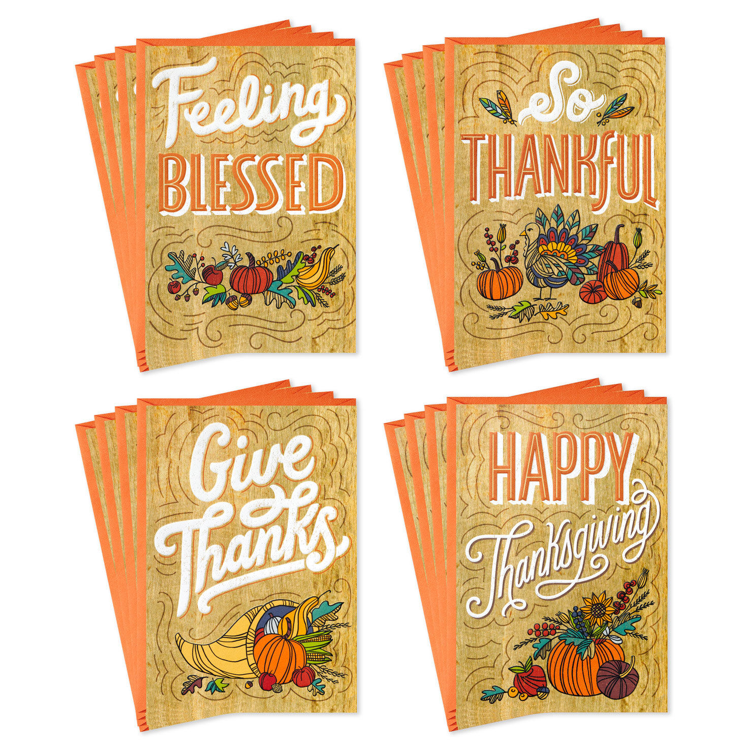 Rustic Wood Grain Designs Assorted Thanksgiving Cards, Pack of 16