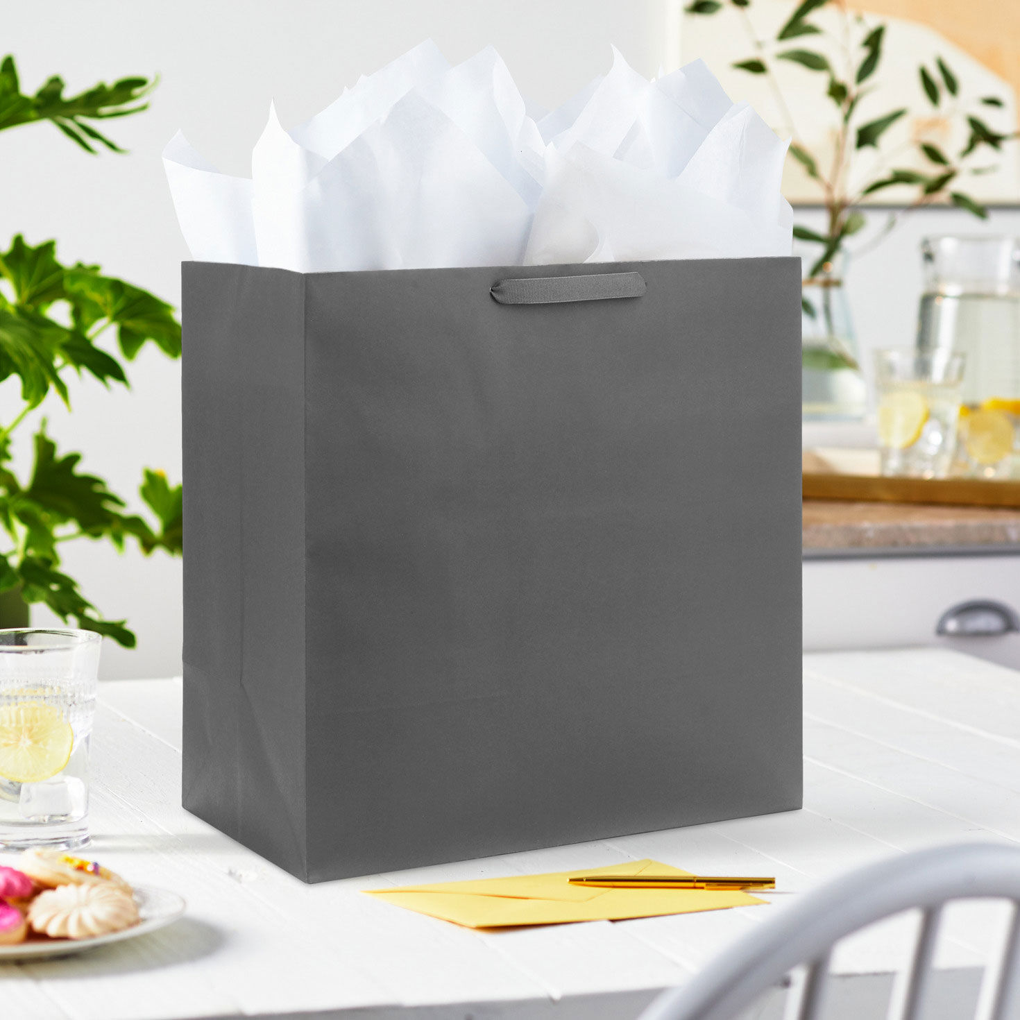 15" Gray Extra-Deep Gift Bag, Gray, large image number 2