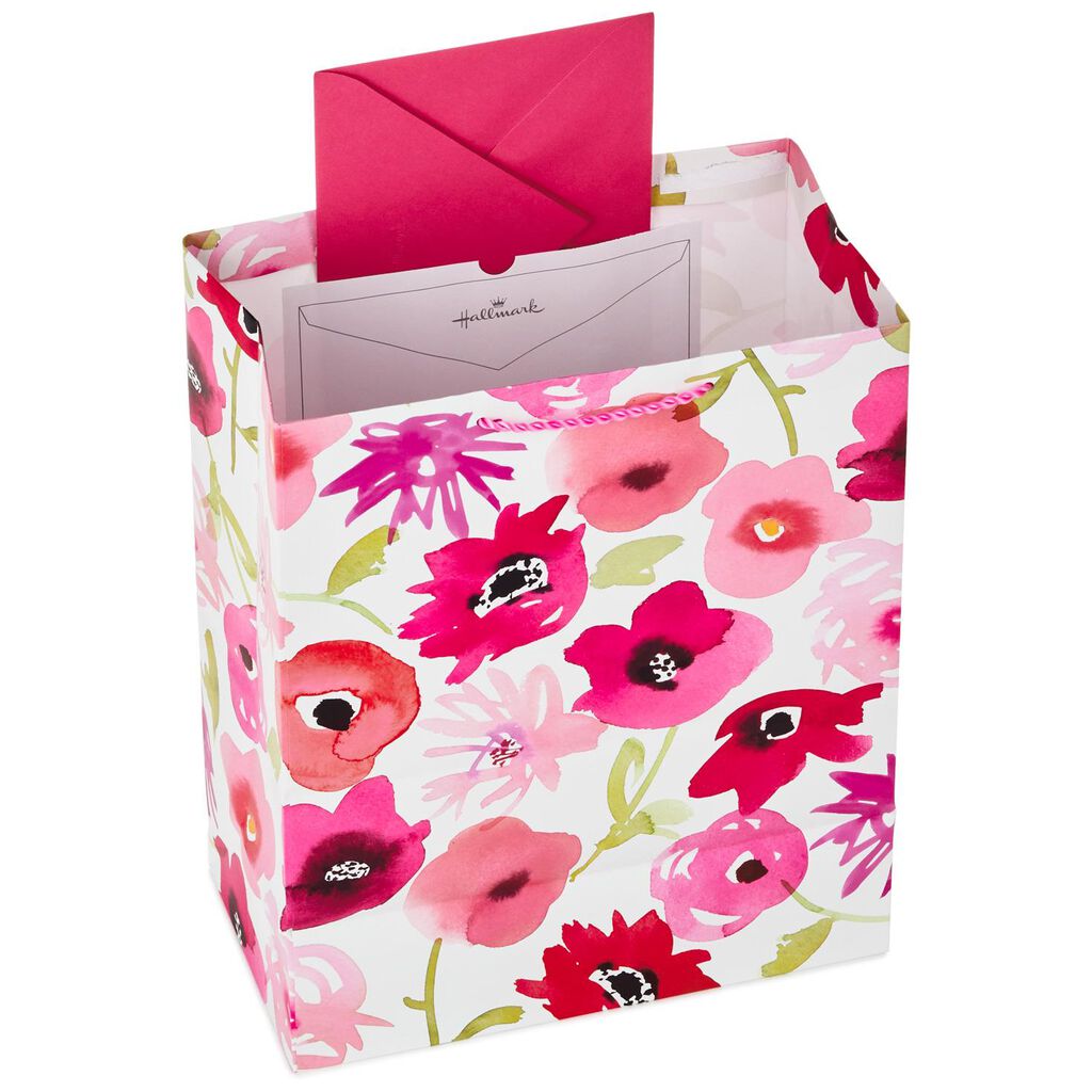 Watercolor Pink Poppies Large Gift Bag With Tissue 13