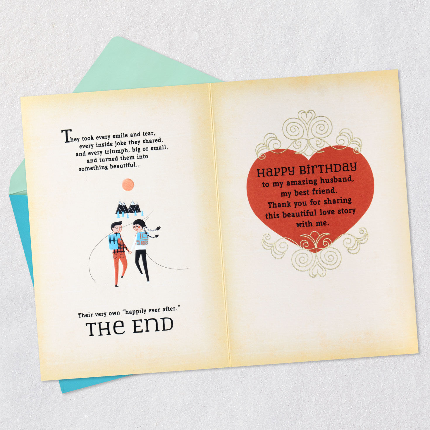 Couple on Scooter Husband Birthday Card Open card with envelope image number 5