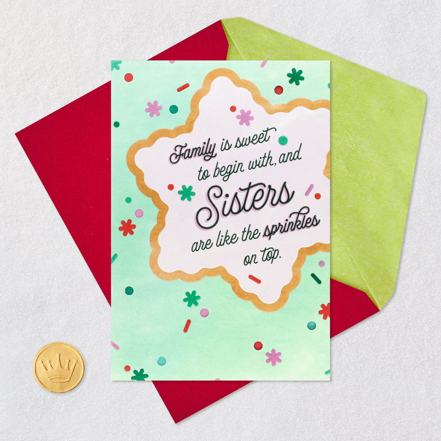 Sugar Cookie Snowflake Christmas Card for Sister Card Front with Envelope and Gold Seal image number 5