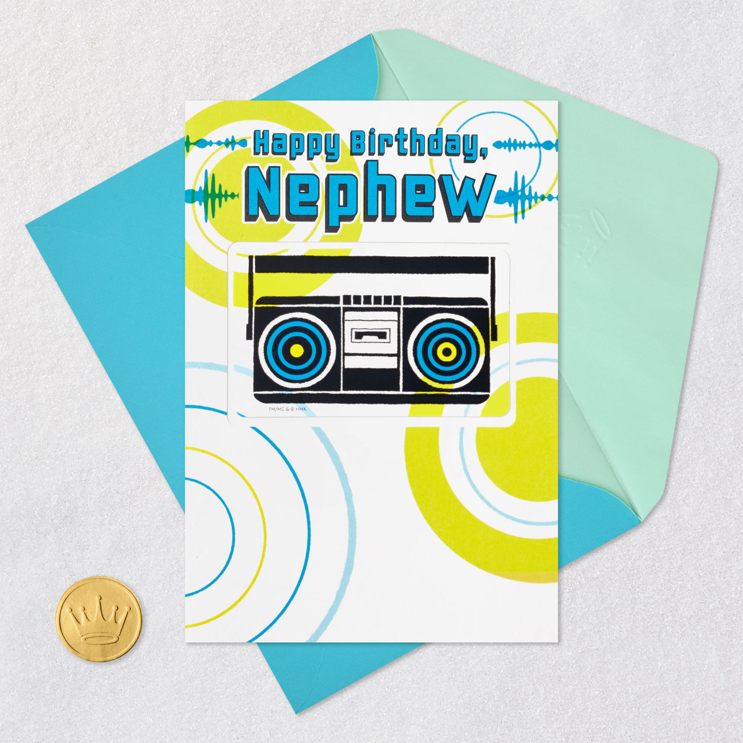 Boom Box Birthday Card and Sticker for Nephew Card Front with Envelope and Gold Seal image number 6