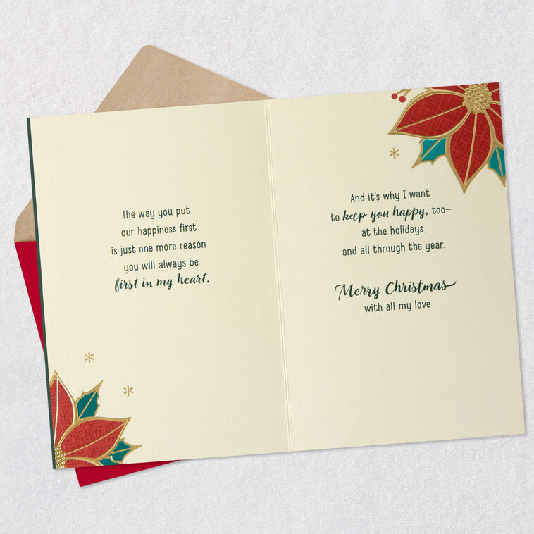 Elegant Poinsettia Love Christmas Card for Spouse Open card with envelope image number 5