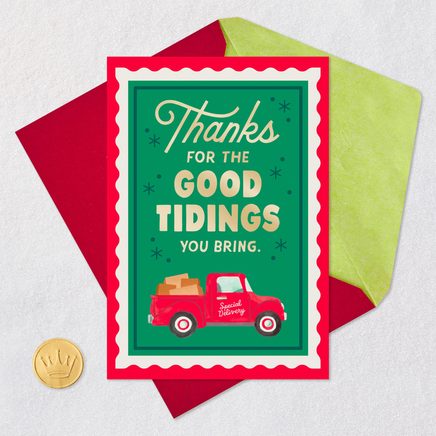 Stamp Motif Postal Worker Thank You Christmas Card Card Front with Envelope and Gold Seal image number 5