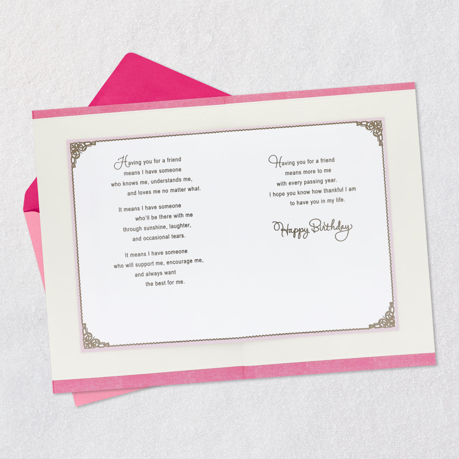 Pink Peony and Lace Frame Birthday Card for Friend Open card with envelope image number 4