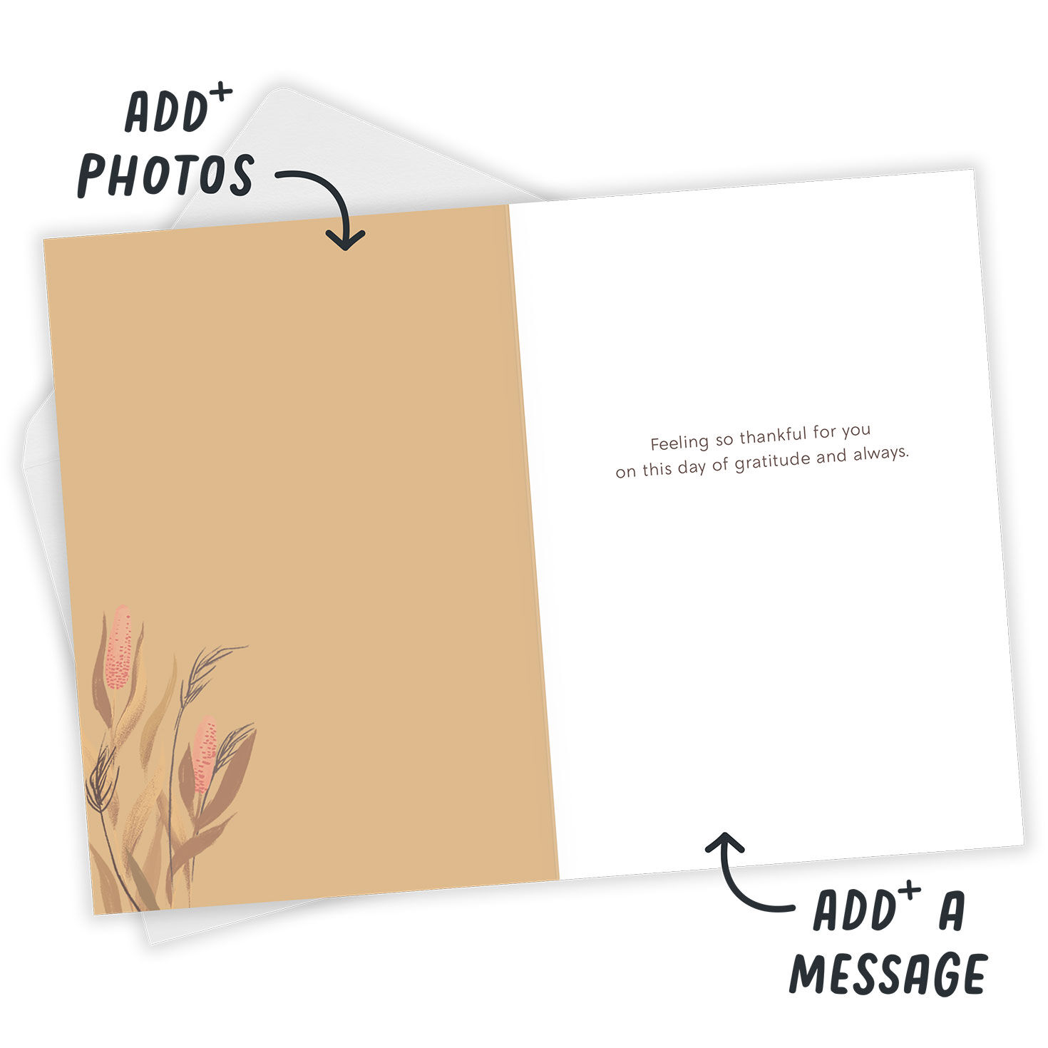 Pumpkin With Turkey Personalized Thanksgiving Card Open Card with Envelope indicating personalization image number 3