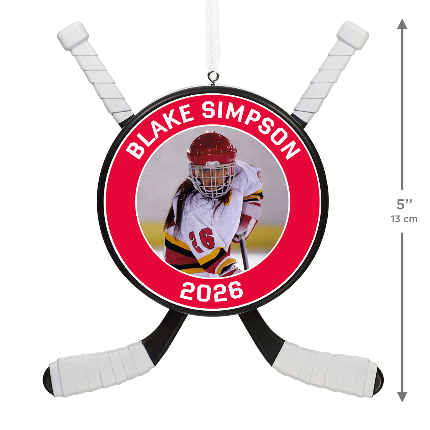 Hockey Star Personalized Photo Ornament, Custom Photo and Text measurement image number 3