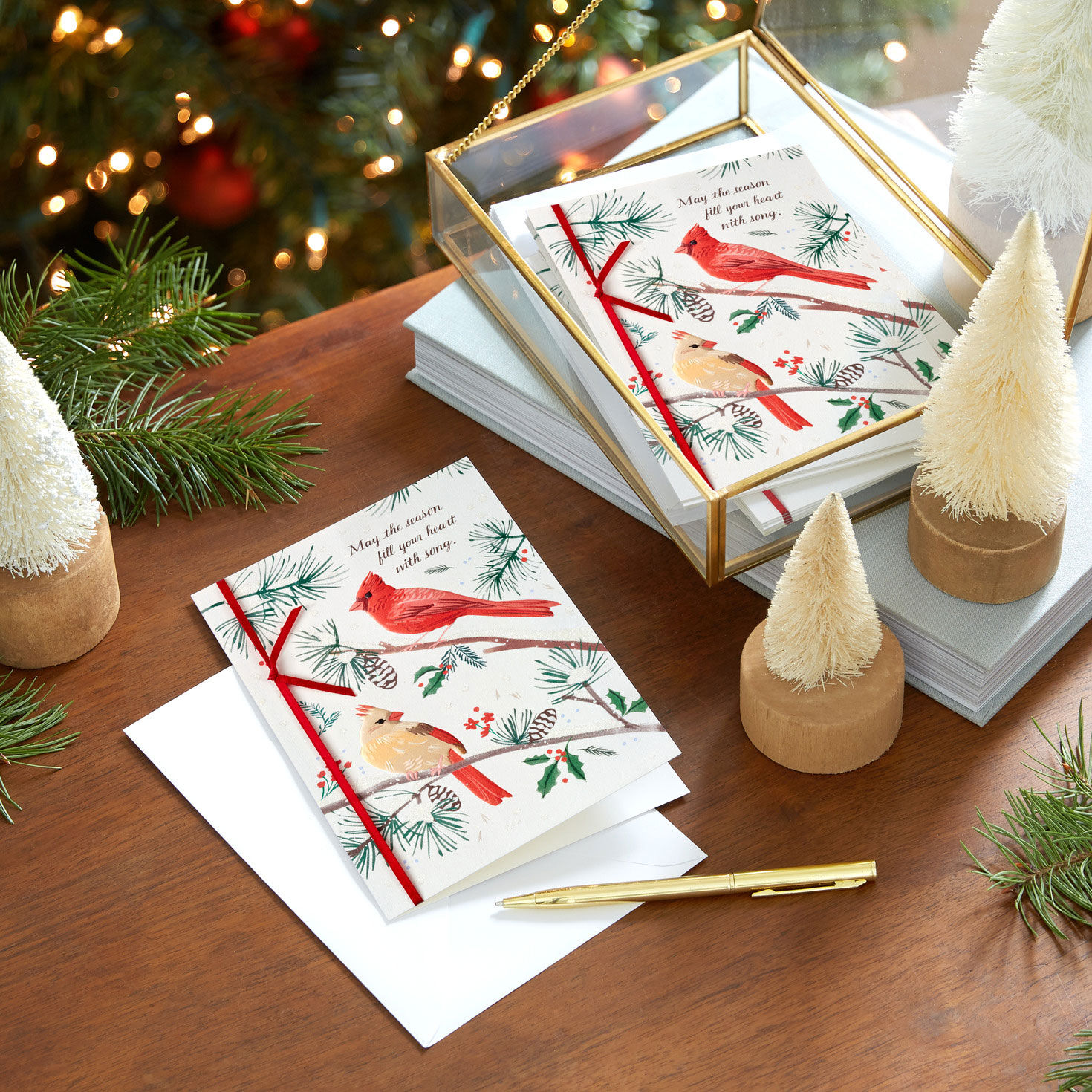 Cardinals on Pine Branches Boxed Christmas Cards, Pack of 12, , large image number 8