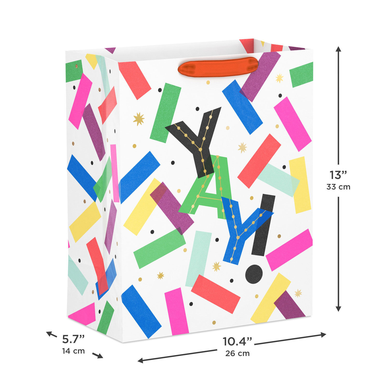 Yay Lettering With Confetti Large Gift Bag Measurement image number 3