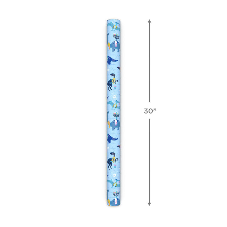 Dinosaurs and Stars Reversible Hanukkah Gift Wrap Measurement image number 4