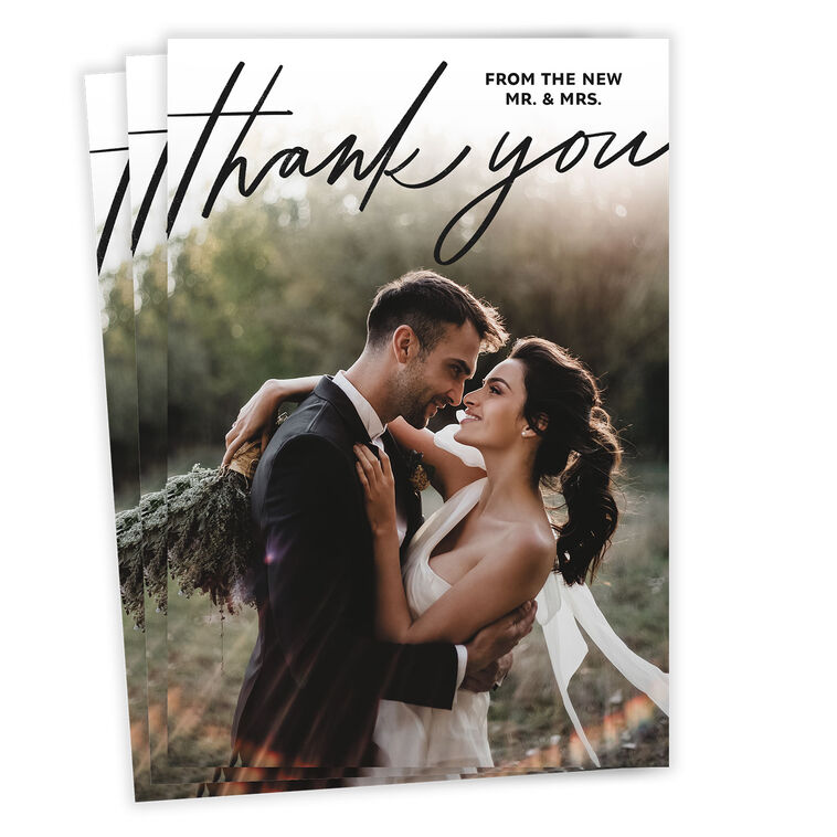 Black Script on Full Photo Wedding Thank-You Card