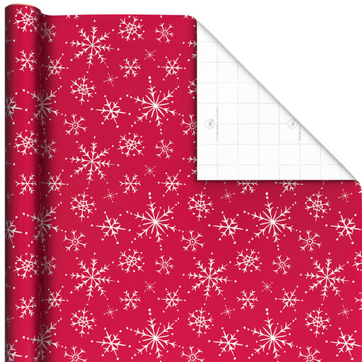 Snowflakes on Red Christmas Wrapping Paper, 35 sq. ft., 