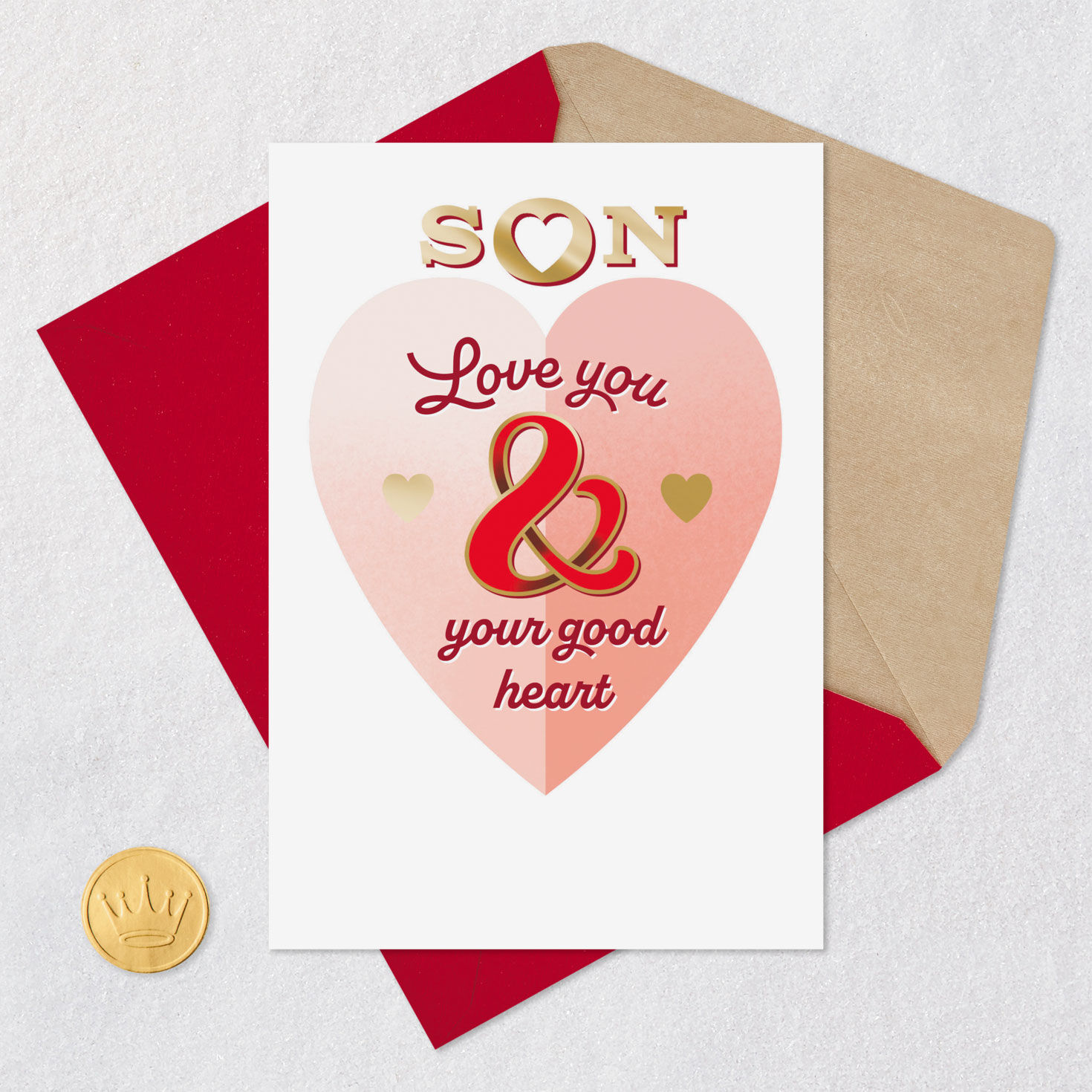 Gold and Red Heart Valentine's Day Card for Son Card Front with Envelope and Gold Seal image number 6