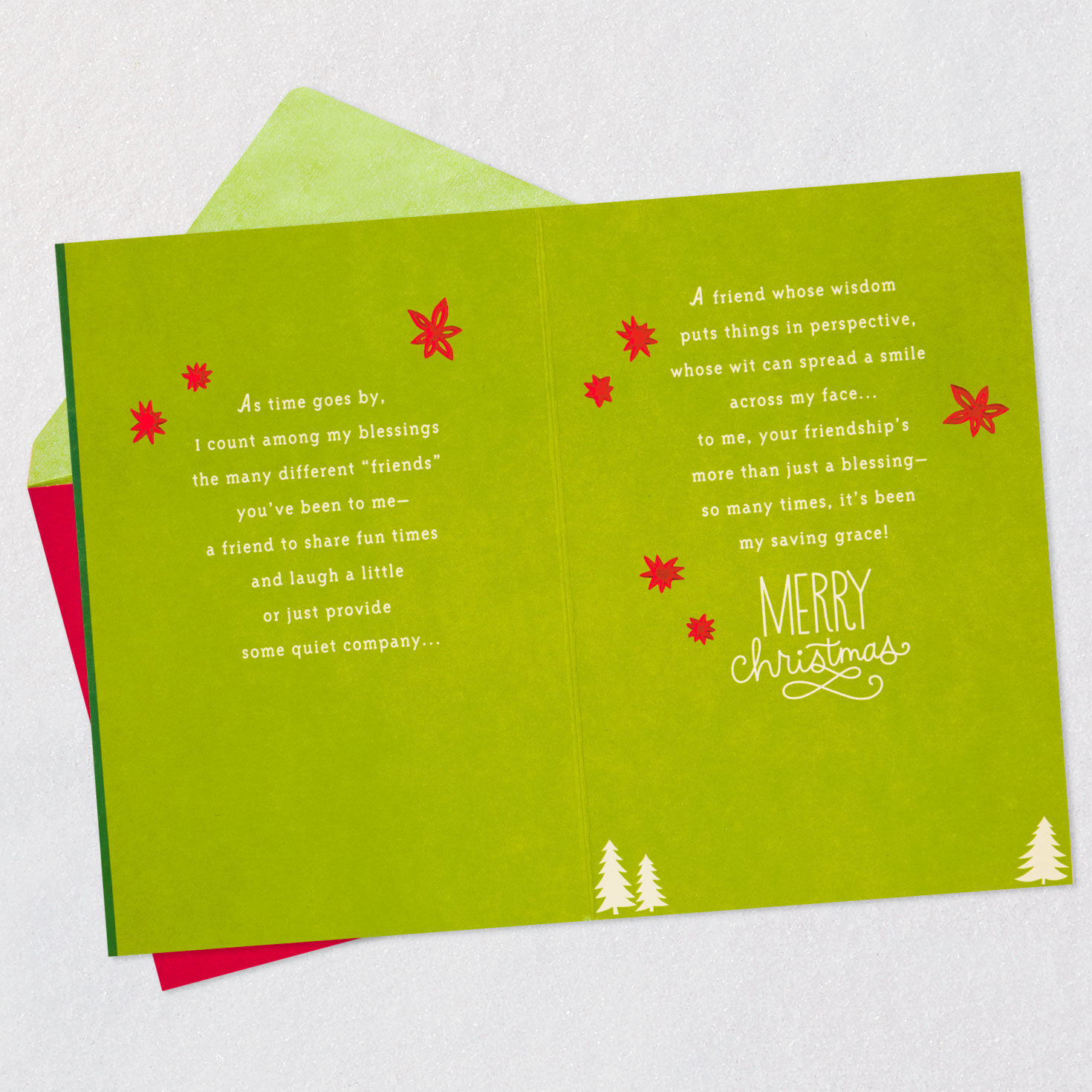 Cardinals and Poinsettias Christmas Card for Friend Open card with envelope image number 4