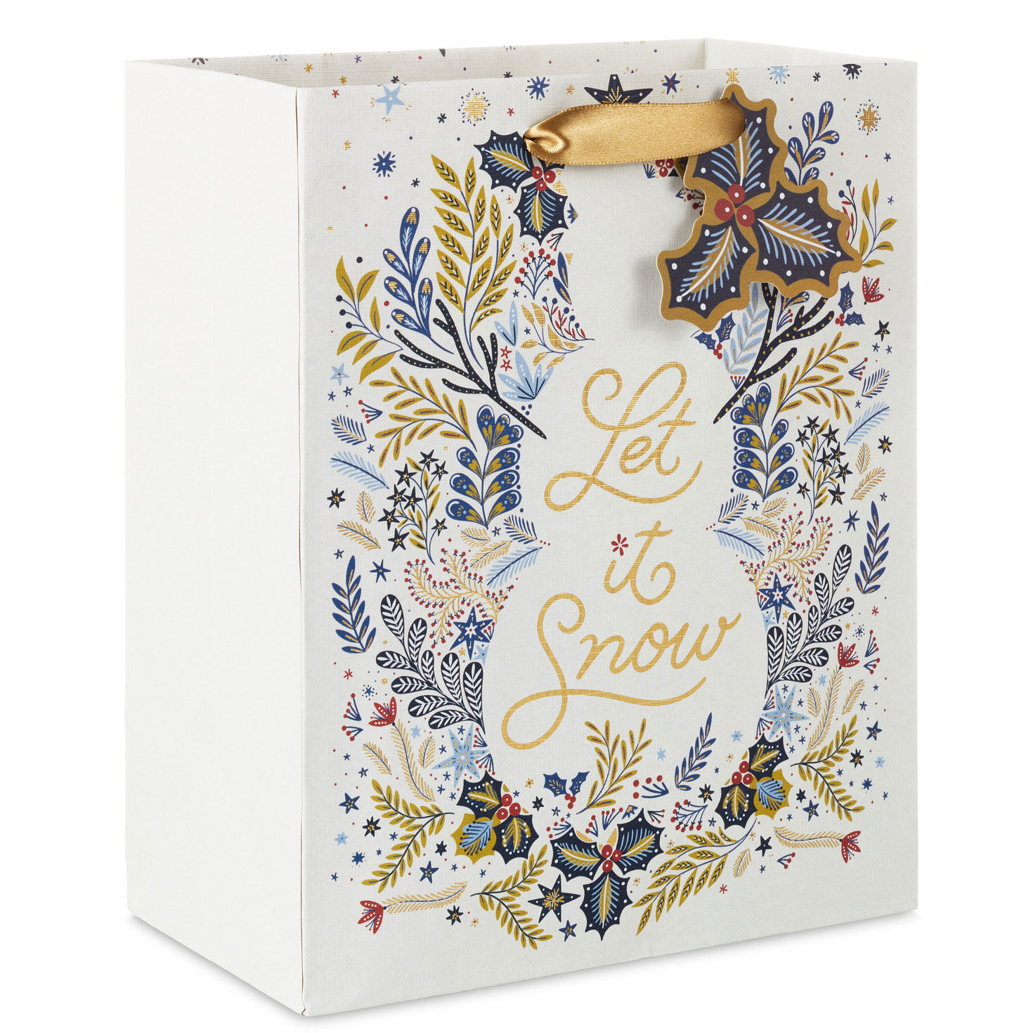 9.6" Snowman Silhouette on Holiday Toile Medium Gift Bag