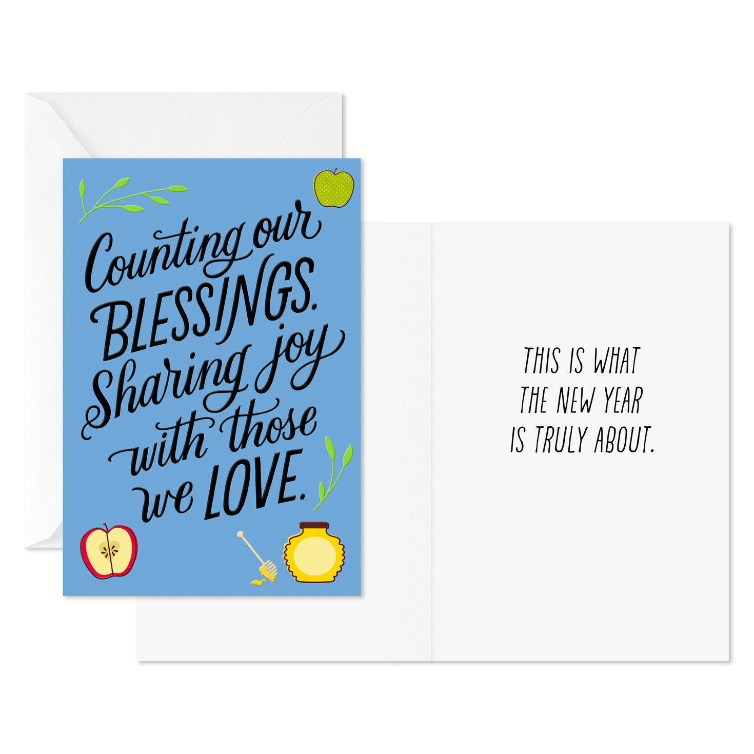 Apples on Blue Jewish New Year Cards Pack Card Front with Sentiment image number 2