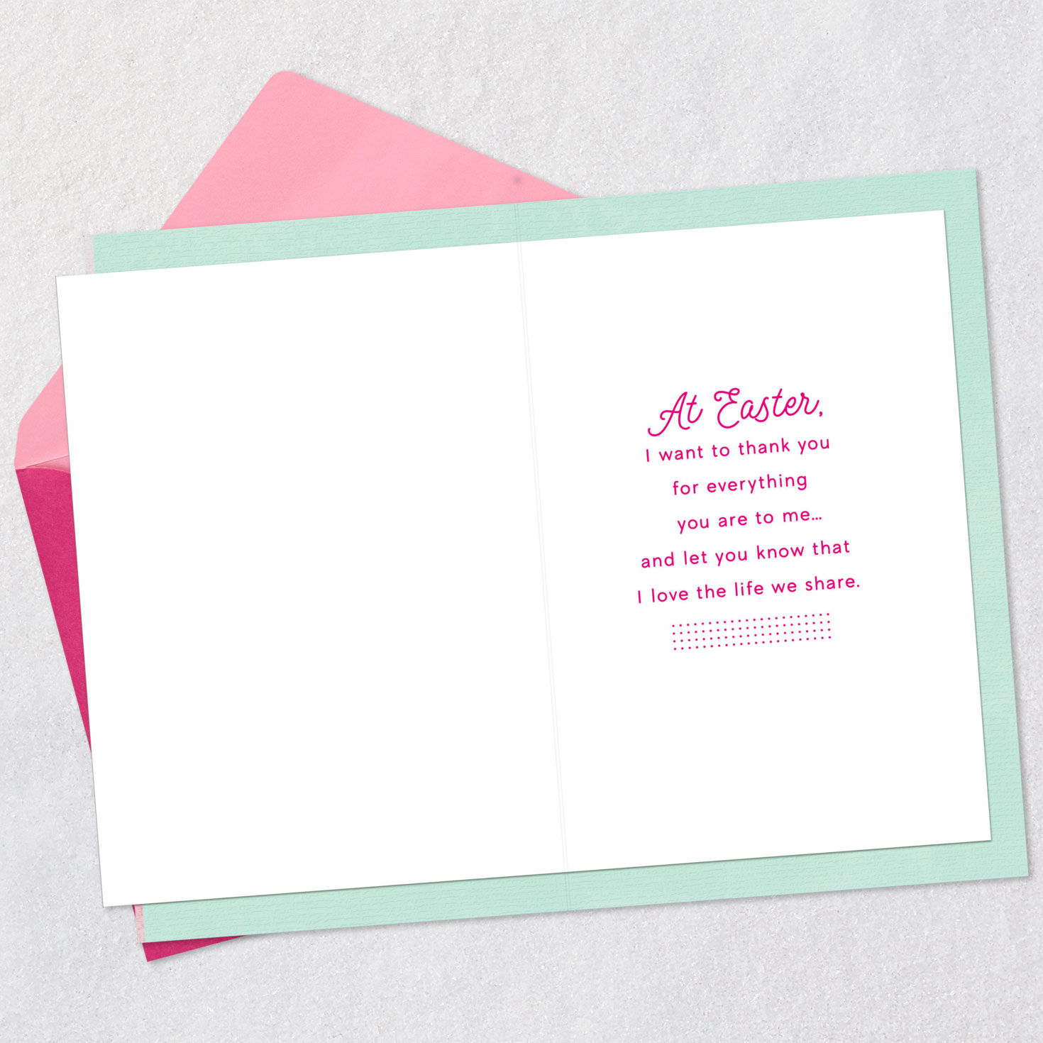 Peach and Mint Green Dyed Eggs Easter Card for Wife Open card with envelope image number 3