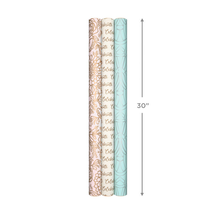 Pretty Pastels 3-Pack Reversible Wrapping Paper, 75 sq. ft. total, , large image number 8