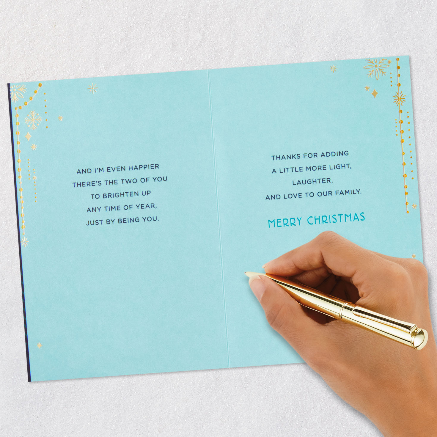 Couple Walking Under Lights Christmas Card for Son and Wife Signing card image number 7