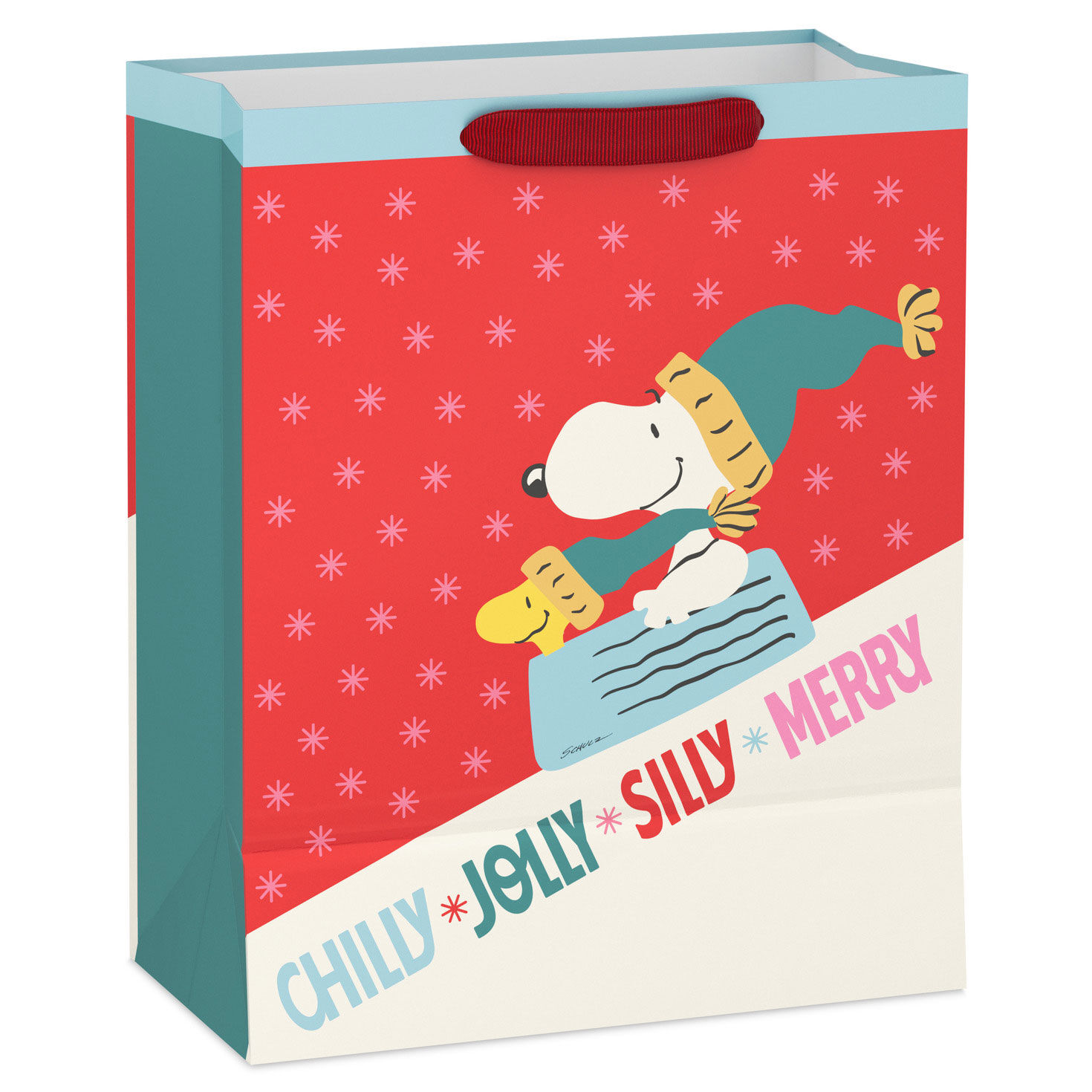 Peanuts Snoopy on Sled Large Christmas Gift Bag Back image number 6