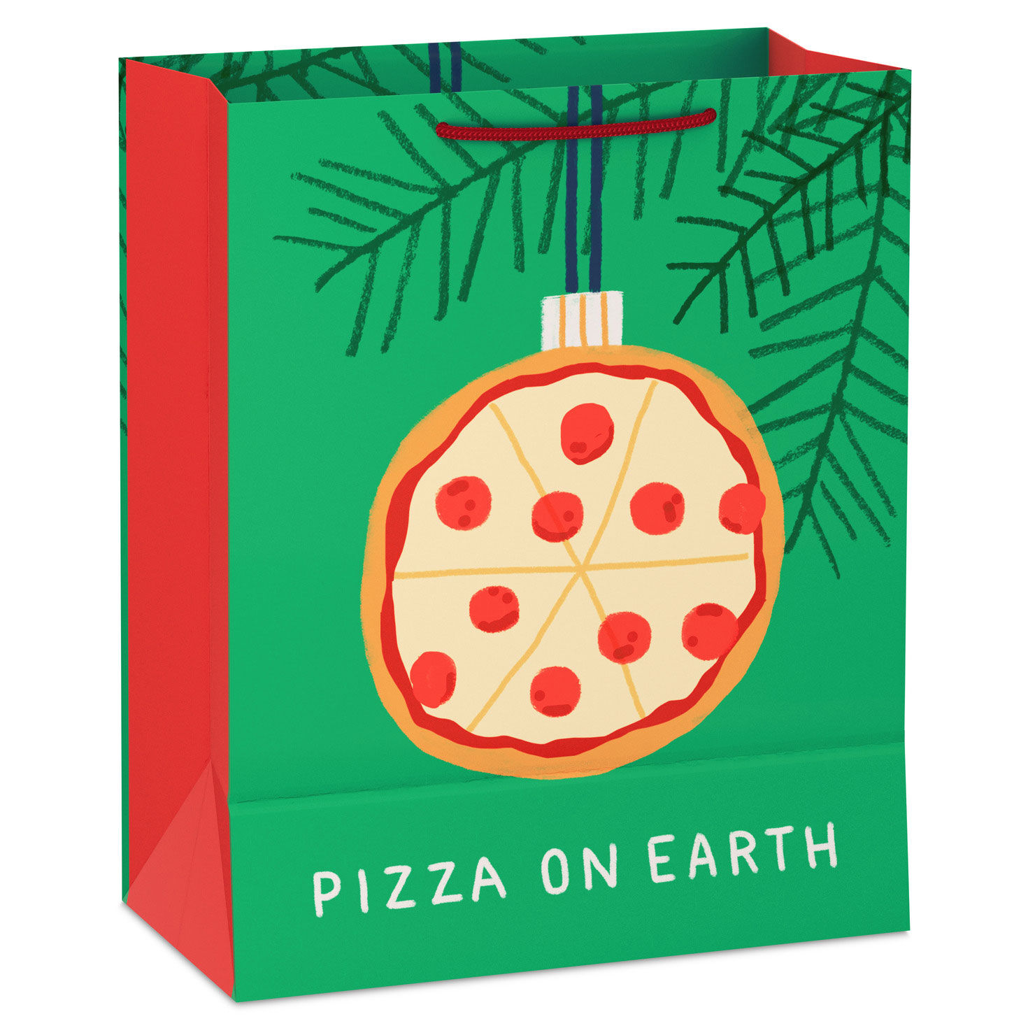 Green Pizza Large Holiday Gift Bag Back image number 6