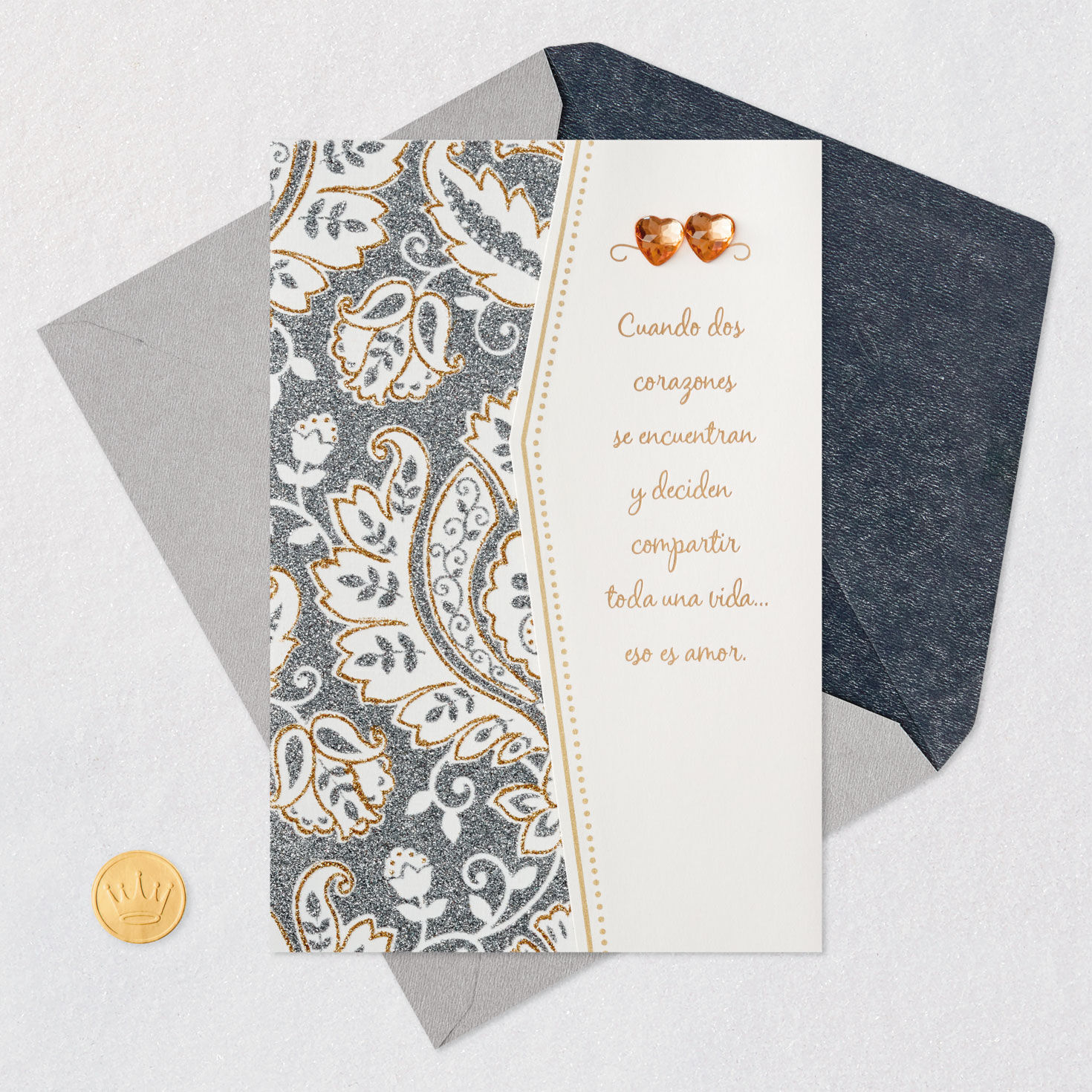 Paisley Floral Spanish Wedding Card for Couple Card Front with Envelope and Gold Seal image number 6