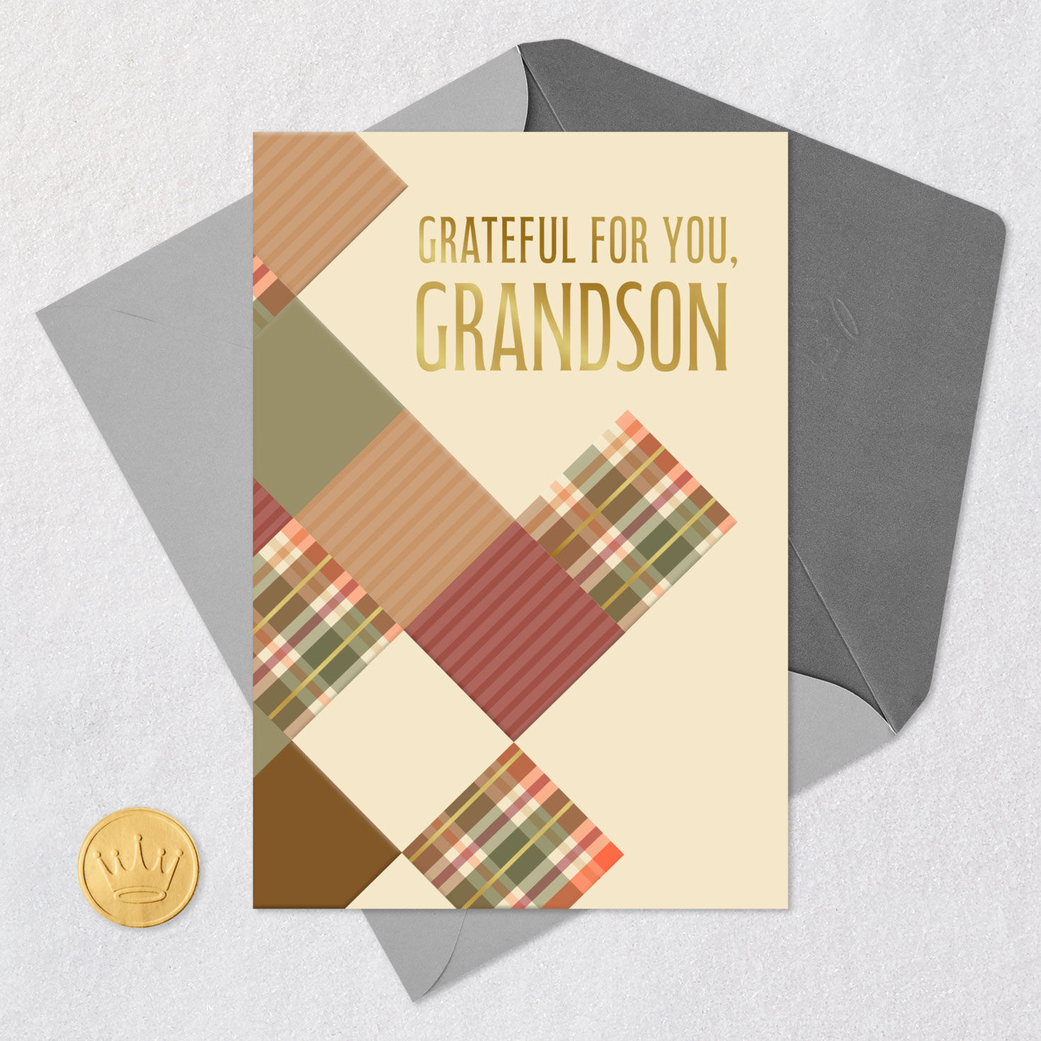 Diagonal Squares Thanksgiving Card for Grandson Card Front with Envelope and Gold Seal image number 6