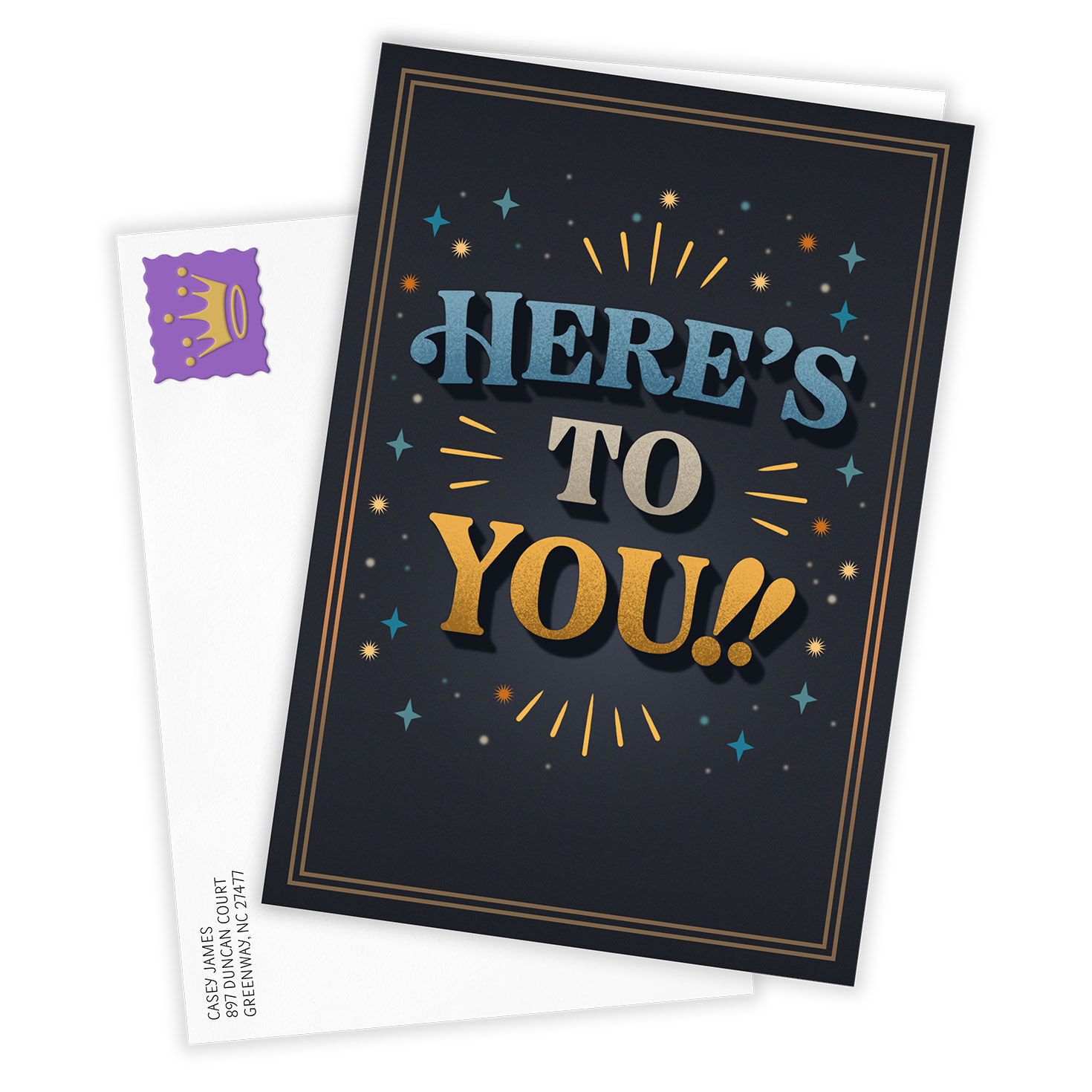 Blue Yellow Letters on Dark Personalized Birthday Card Card Front with Envelope image number 2
