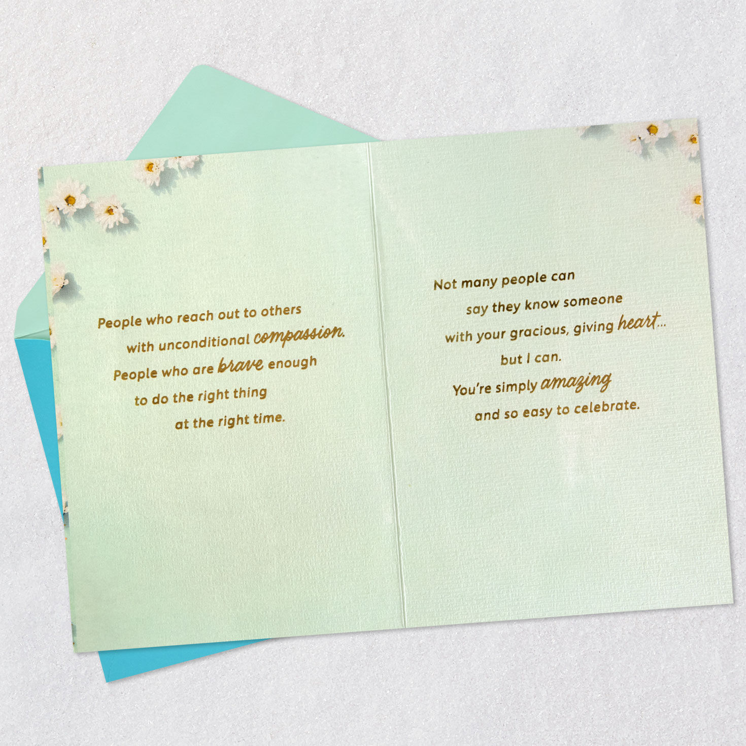 Daisies on Green Birthday Card Open card with envelope image number 4