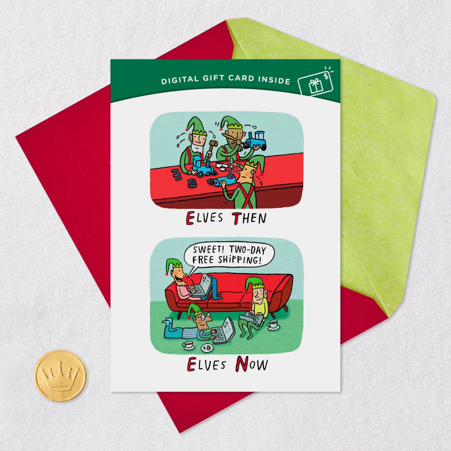 Elves Then and Now Gift Card Greeting Funny Christmas Card, , large image number 8