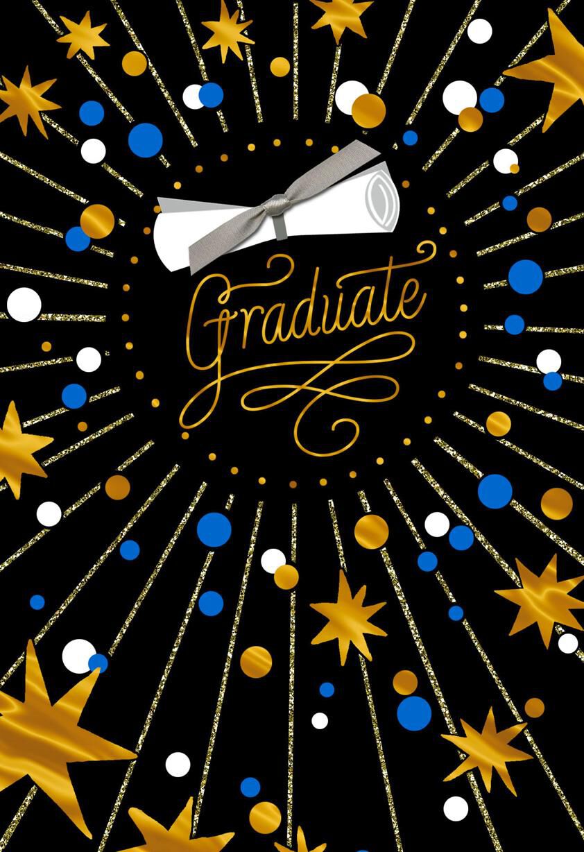 Gold Stars and Diploma Graduation Card, Pack of 4