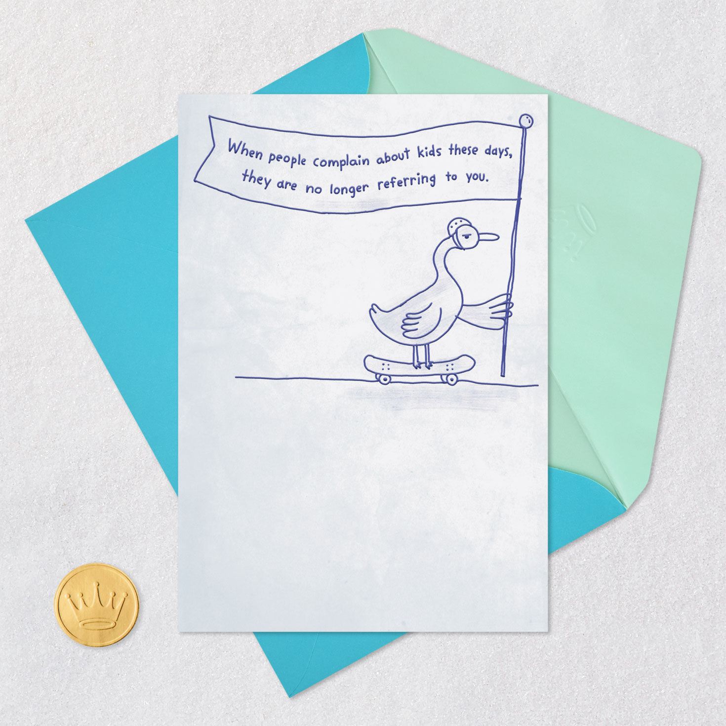 Skateboarding Duck Funny Birthday Card Card Front with Envelope and Gold Seal image number 5