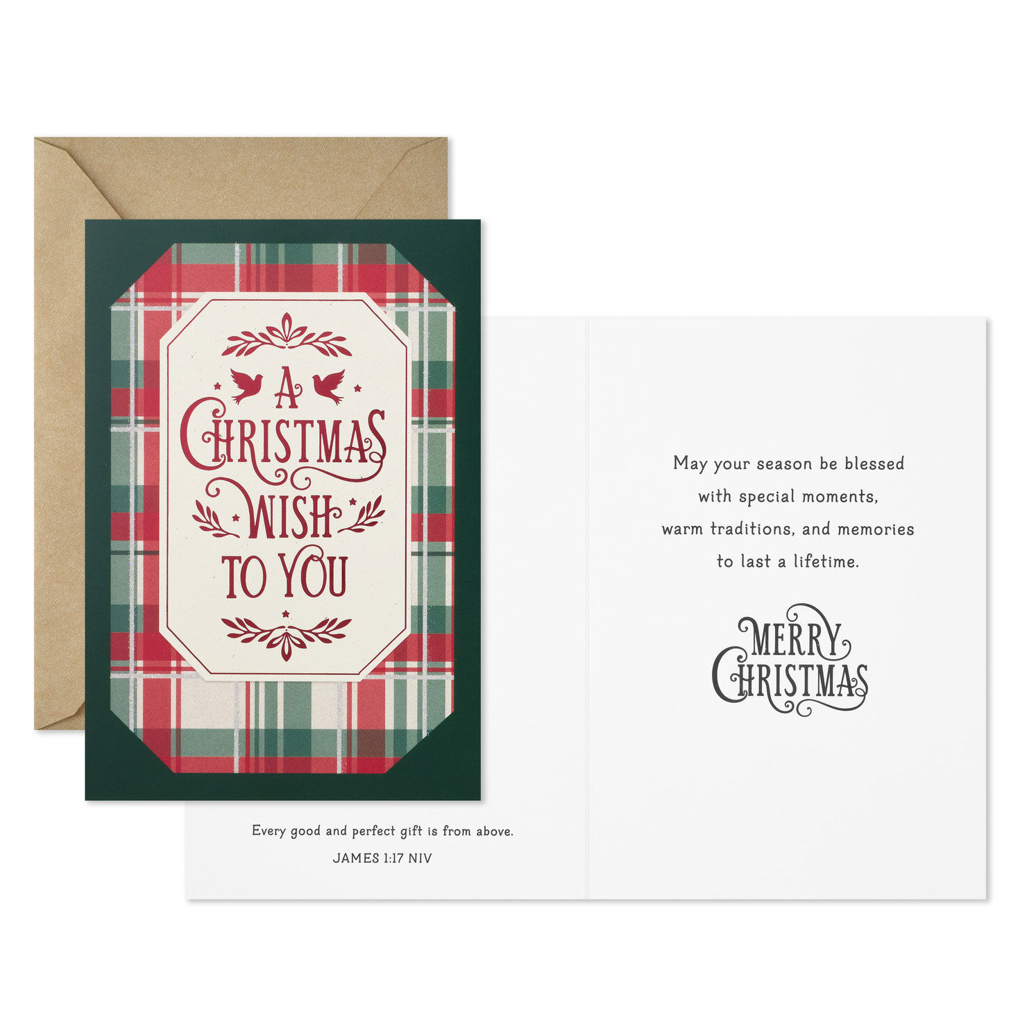 Plaid and Tree Assorted Religious Christmas Cards Card Front with Sentiment image number 4
